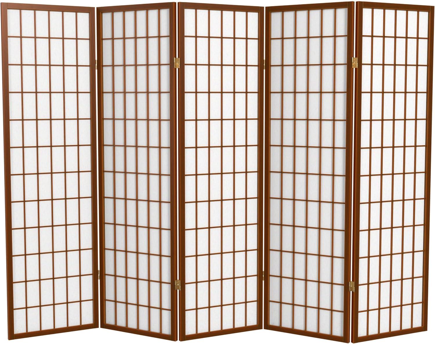 Oriental Furniture 5 ft. Tall Window Pane Shoji Screen - Walnut - 5 Panel