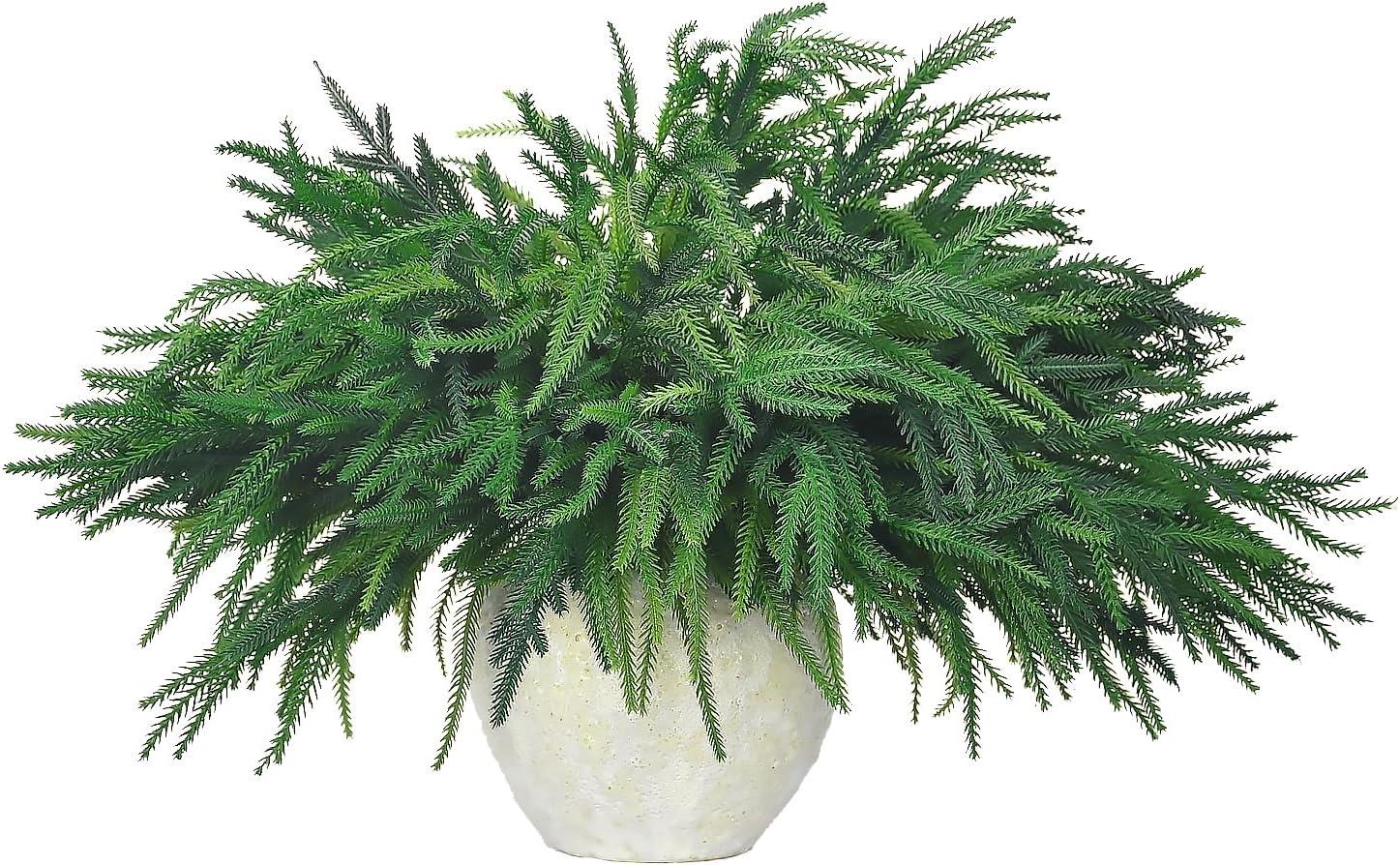 12 Pcs Christmas Norfolk Pine Branches- 18" Extra Length Artificial Xmas Branches Plants Pine Needles- Fake Greenery Norfolk Pine Stems Sprigs for DIY Craft Garland Home Garden Decor