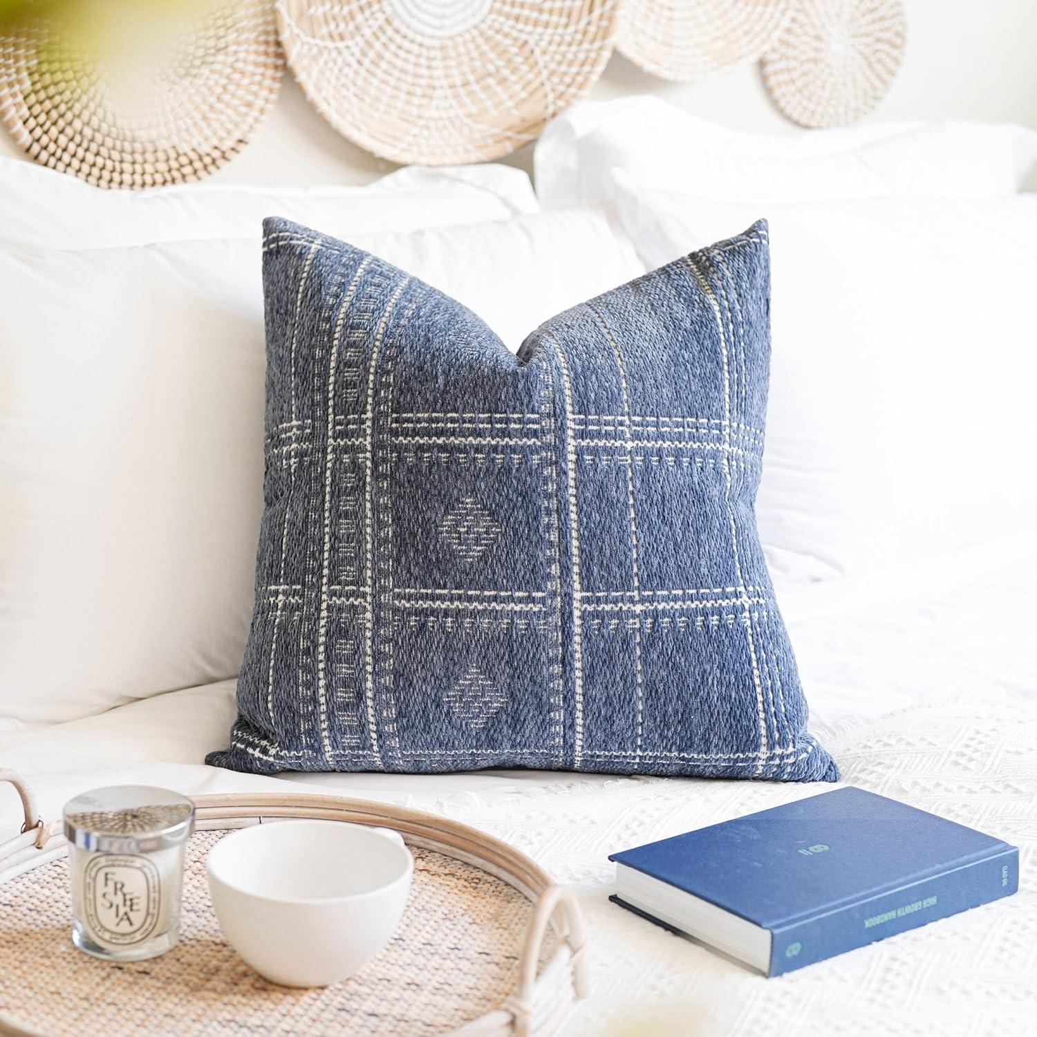 Decorative Throw Pillow Covers 20X20, Set of 2, Boho Farmhouse Cushion Cover, Cozy Soft Accent Pillowcase for Couch Sofa Bed Living Room Home Décor