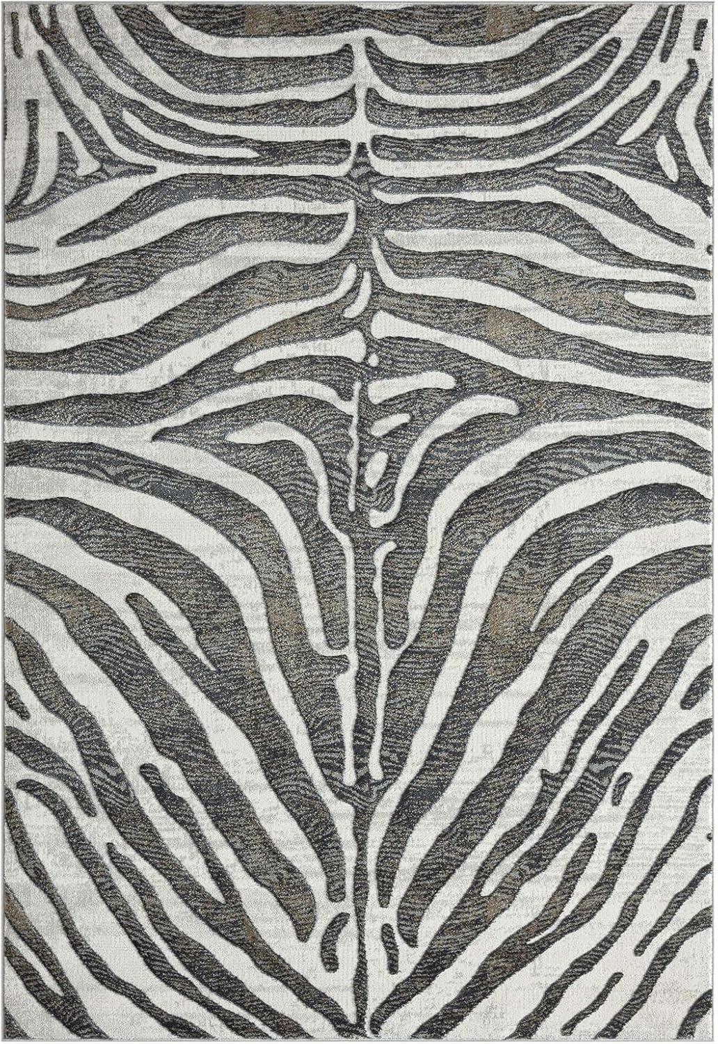 Abani Nova NOV170B Grey Brown Zebra Print Area Rug 6' x 9' - Grey