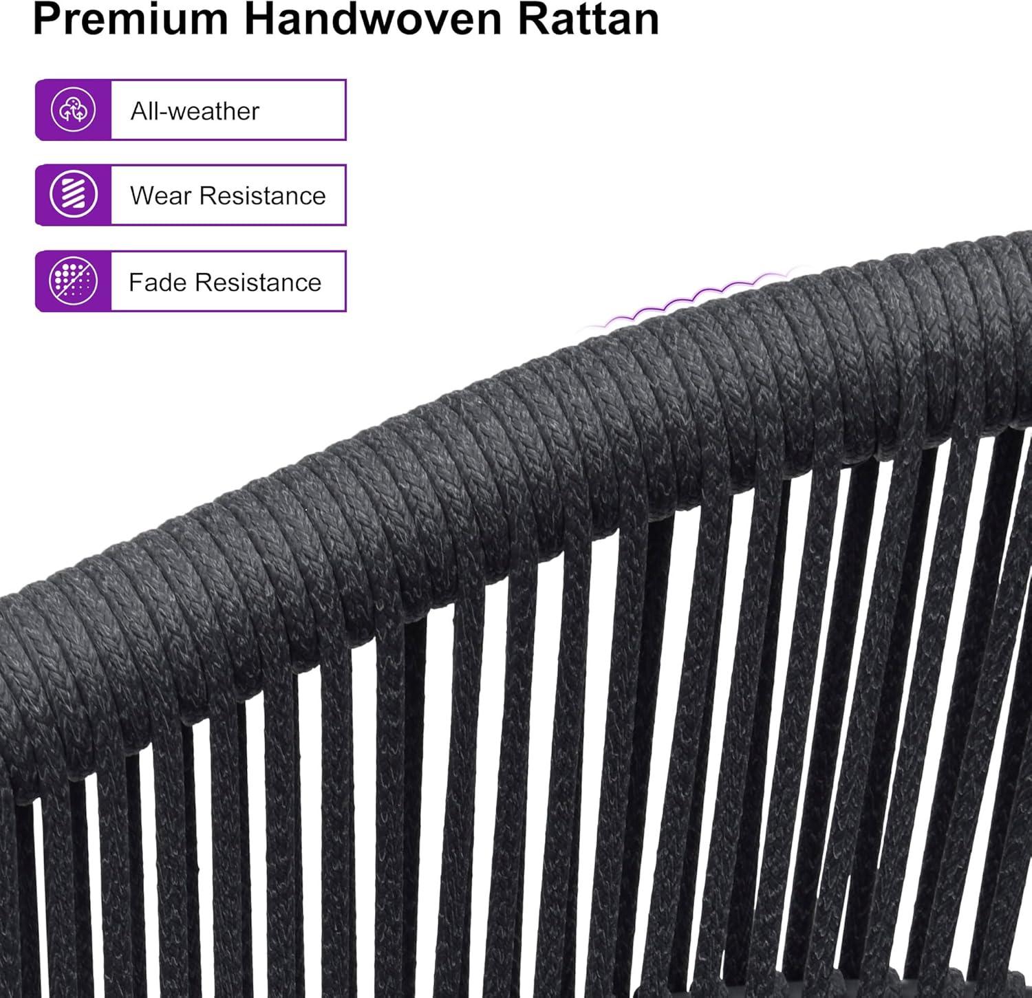 PURPLE LEAF Patio Bar Stools Set of 2 Outdoor Wicker Modern High Bar Chairs Metal Cushioned Barstools with Backs and Ergonomic Armrest for Balcony Garden Indoor Kitchen Island, Gray