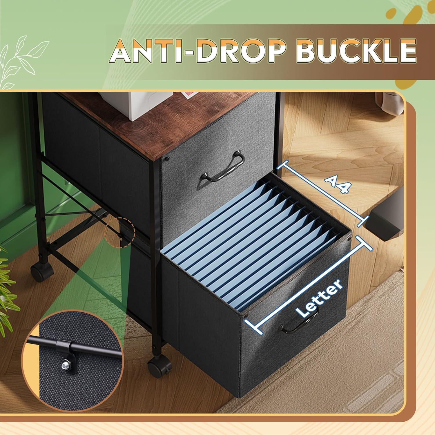 DEVAISE 2 Drawer Mobile File Cabinet, Rolling Printer Stand, Fabric Vertical Filing Cabinet fits A4 or Letter Size for Home Office, Rustic Brown