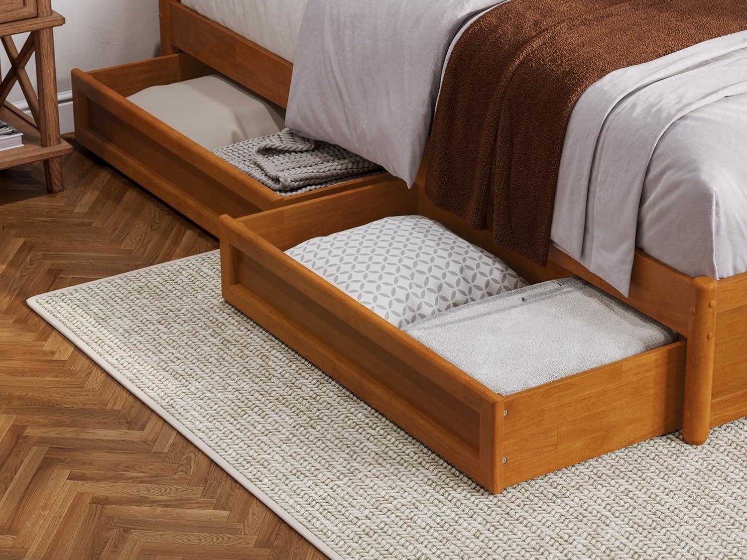 Barcelona Queen Wood Panel Platform Bed with Storage Drawers in Light Toffee