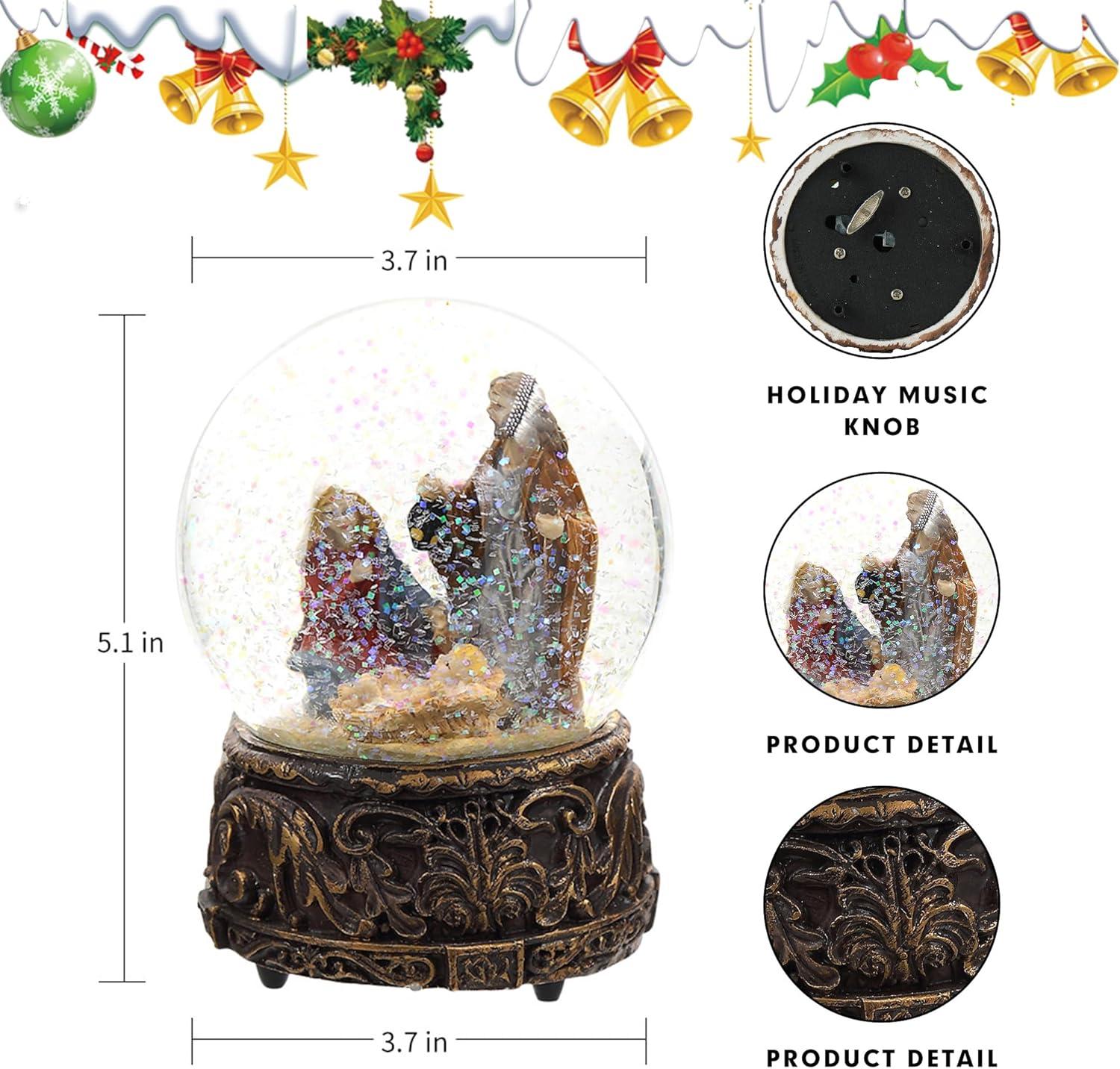 Snow Globes Glitter Water Globe Musical Snow Globe Decoration Plays Silent Night, 100 mm, Nativity