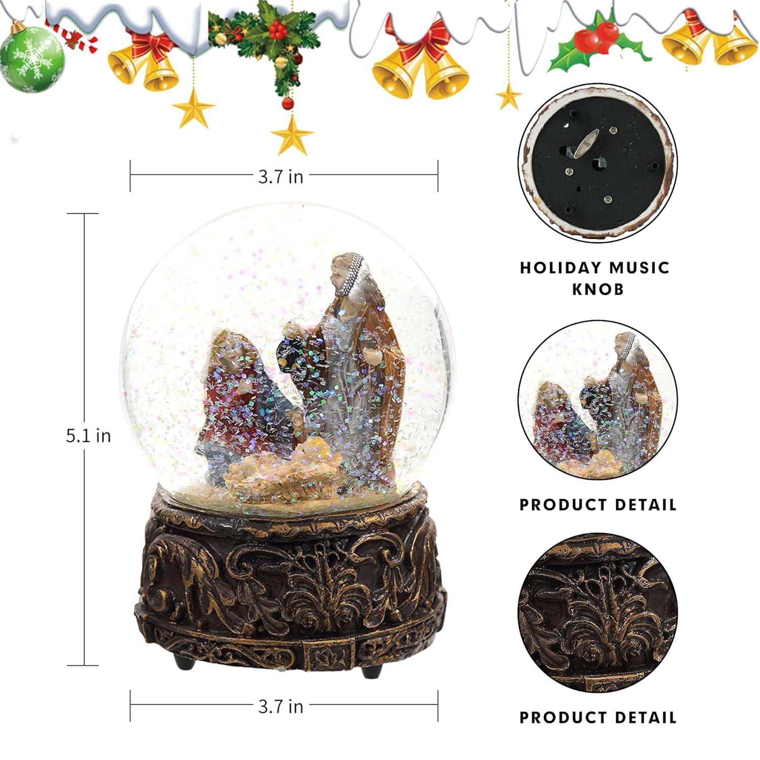 Snow Globes Glitter Water Globe Musical Snow Globe Decoration Plays Silent Night, 100 mm, Nativity