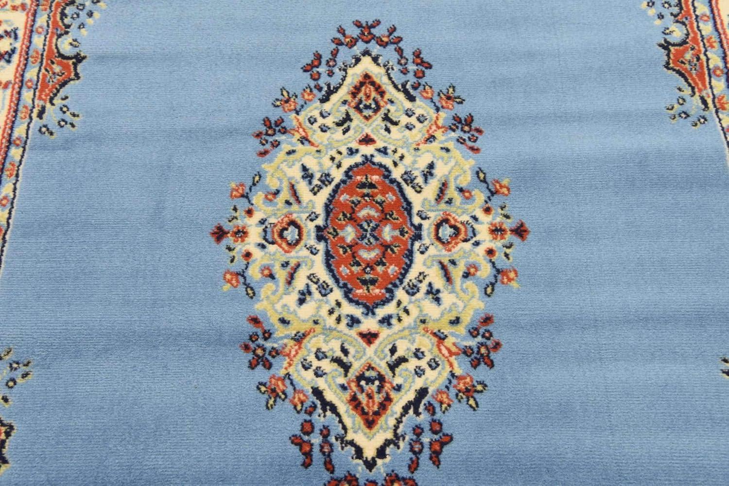 Light Blue Synthetic Medallion 4' x 6' Rectangular Rug