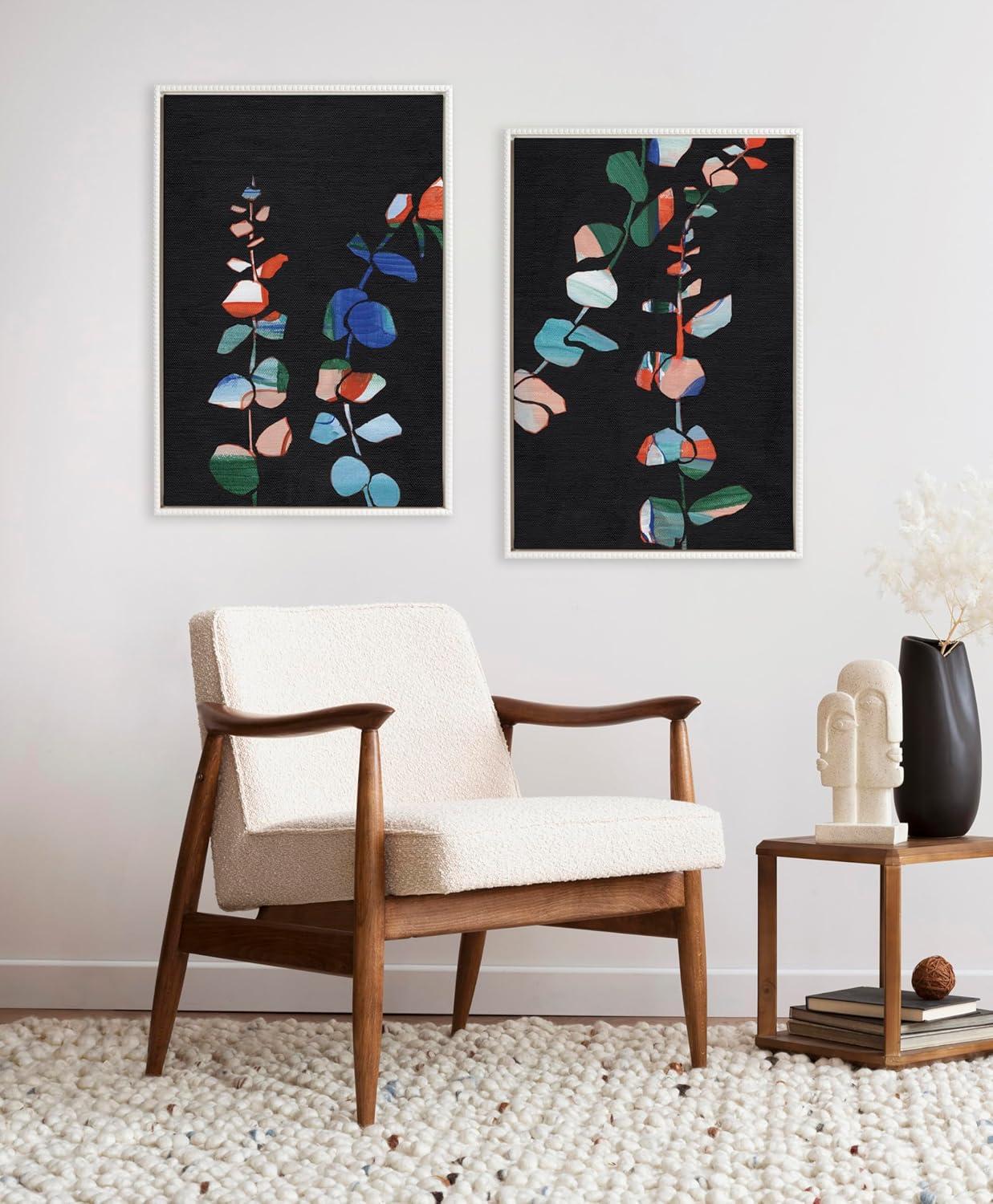 Set of 2 Colorful Abstract Canvas Wall Art with Beaded Frame