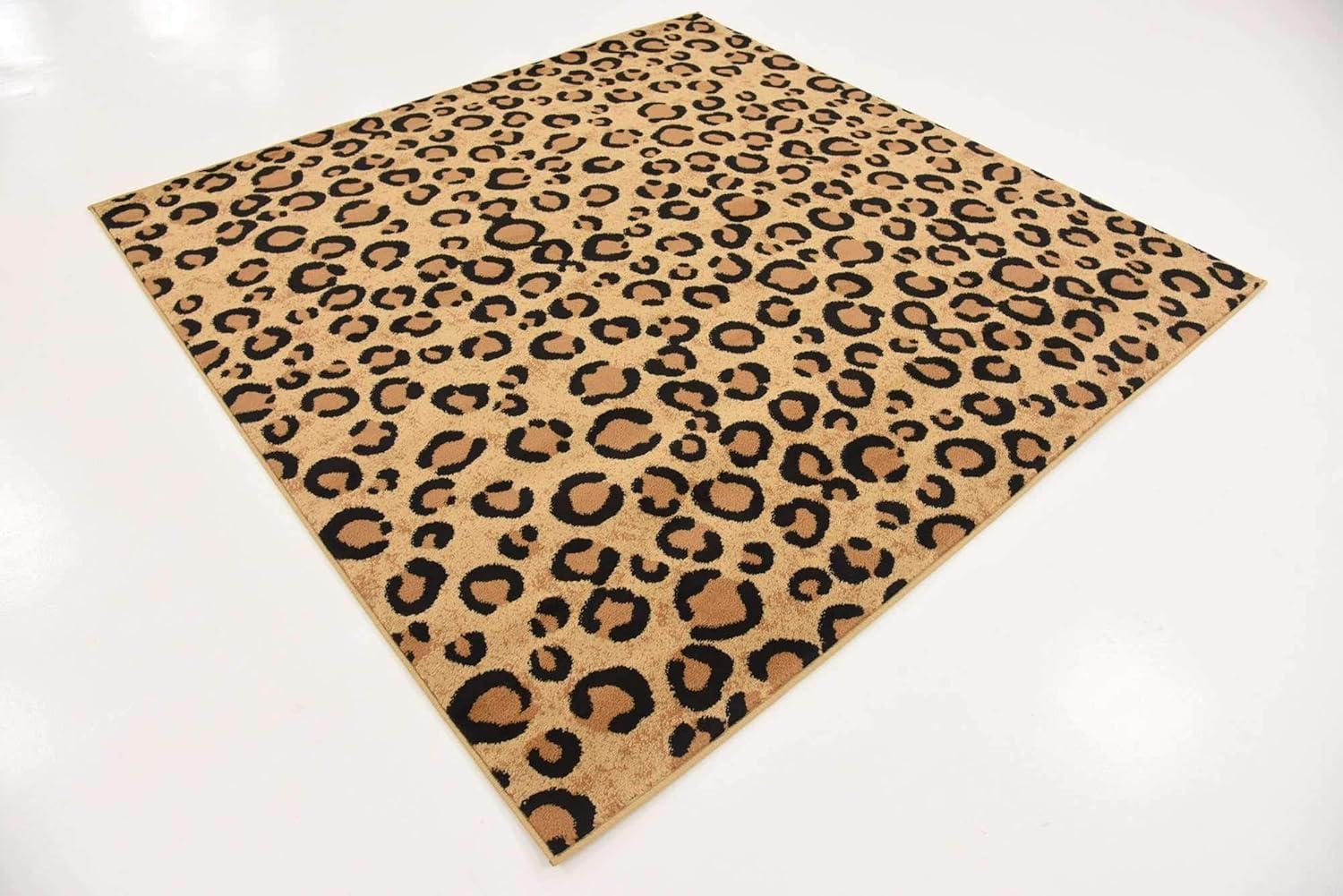 Unique Loom Wildlife Collection Area Rug - Leopard (6' 1" Square Light Brown/Black)