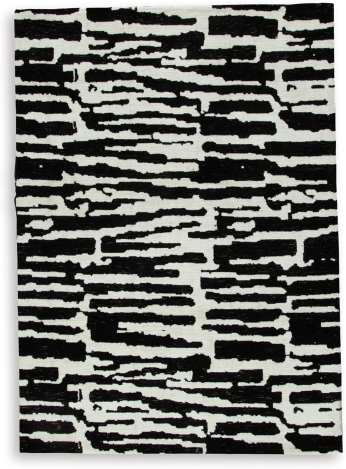 Black and White Abstract 5' x 7' Synthetic Rug