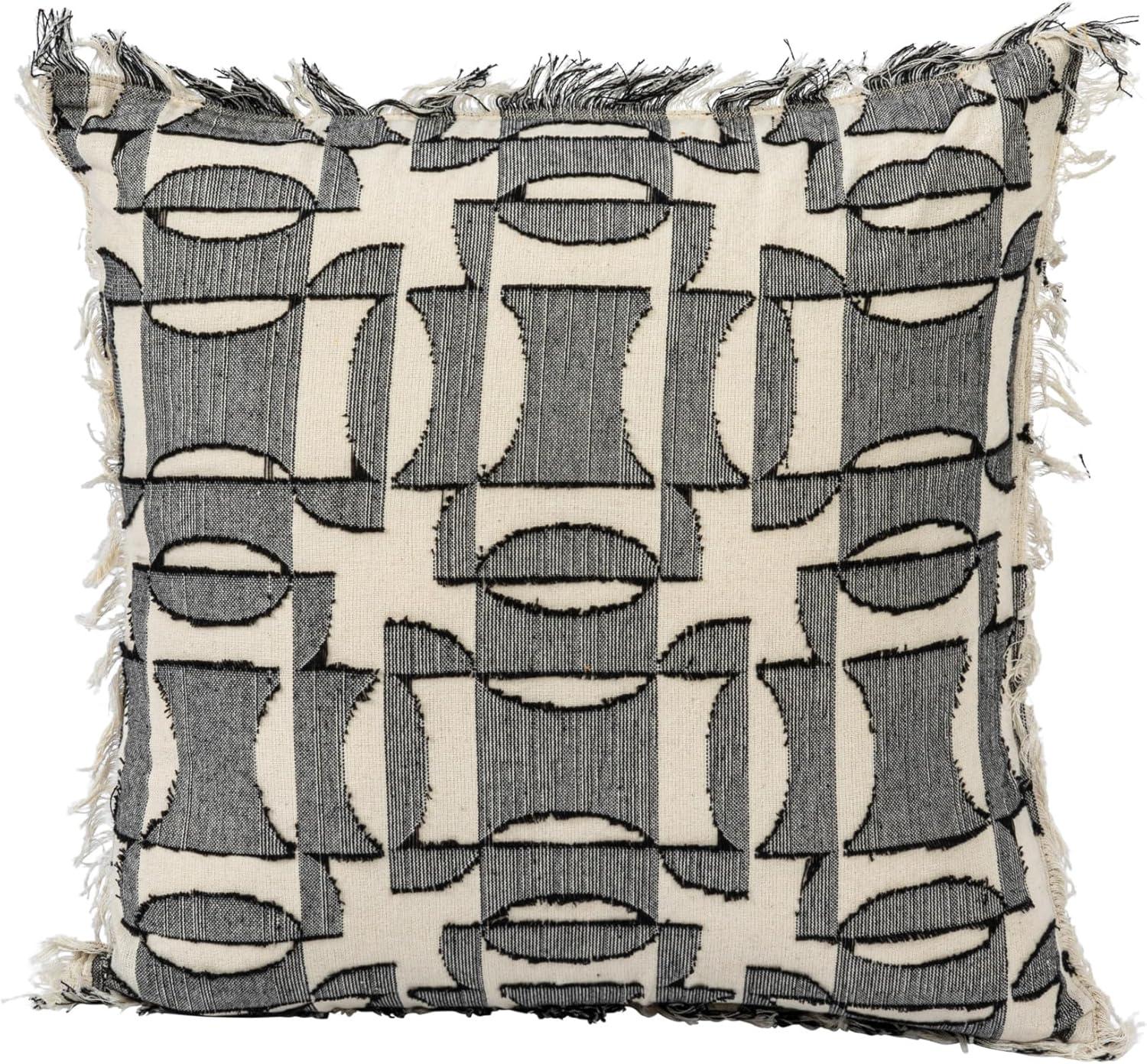 18" Black and White Geometric Woven Cotton Pillow