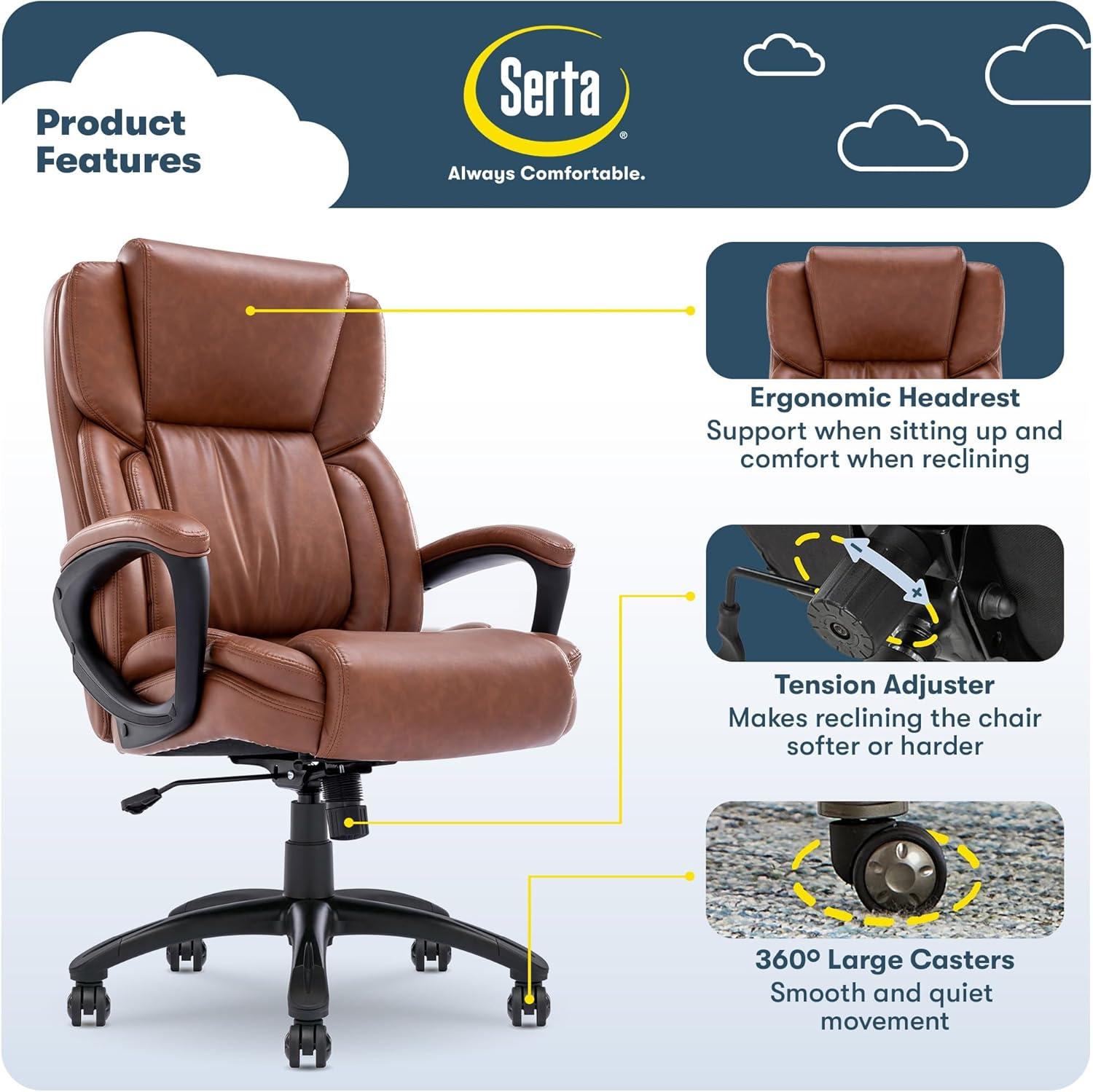 Serta Garret Ergonomic Executive Office Chair with Layered Body Pillows