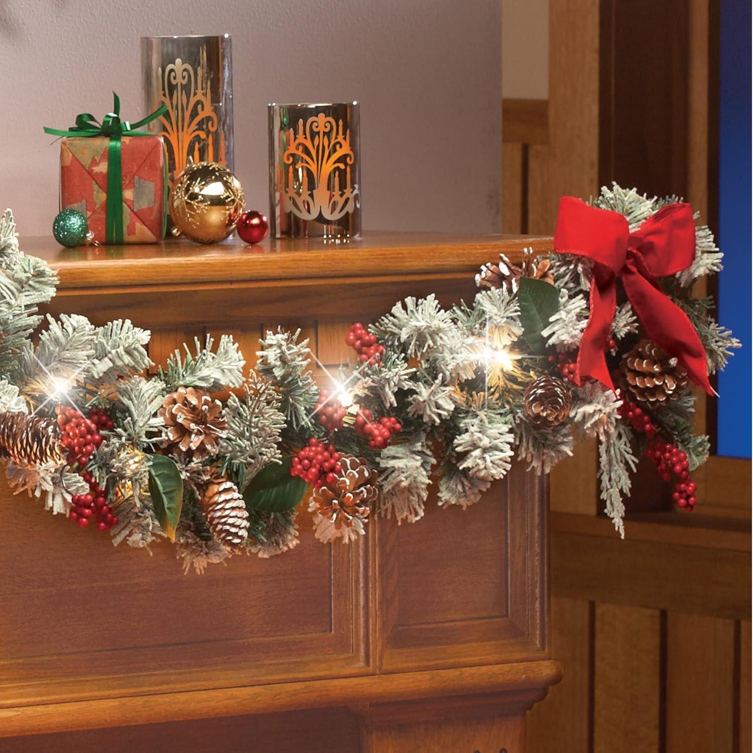 Collections Etc Lighted Christmas Frosted Pine Garland