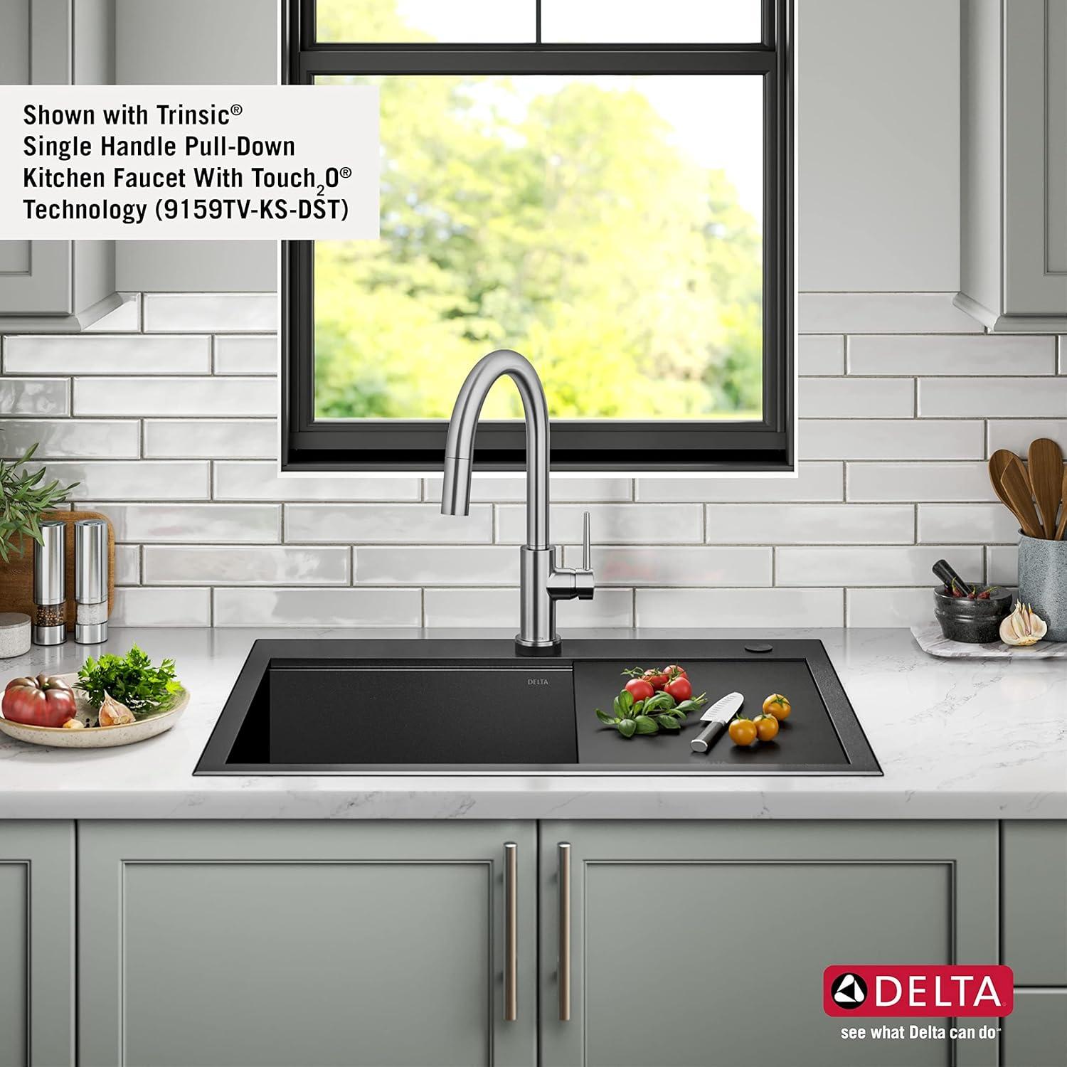 Delta Rivet™ Black Stainless Steel Drop-In Top Mount 16 Gauge Workstation Kitchen Sink Single Bowl