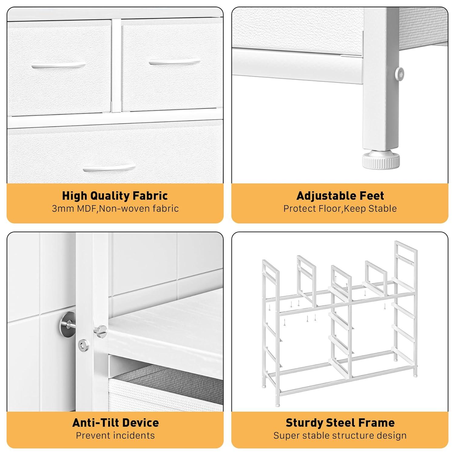 Dresser TV Stand with Power Outlet, Bedroom Dresser with 9 Drawers, Chest of Drawers for Living Room, Hallway(Rustic Brown)