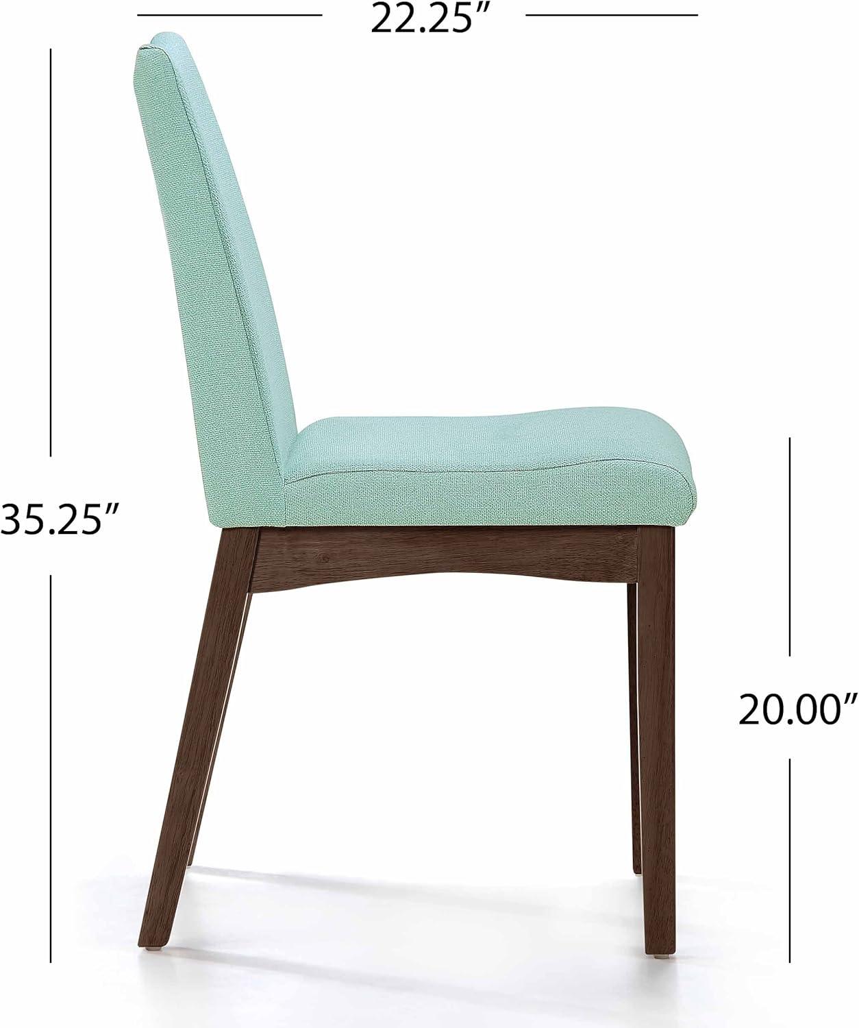 Mint Upholstered Mid-Century Modern Dining Chairs with Walnut Frame, Set of 2