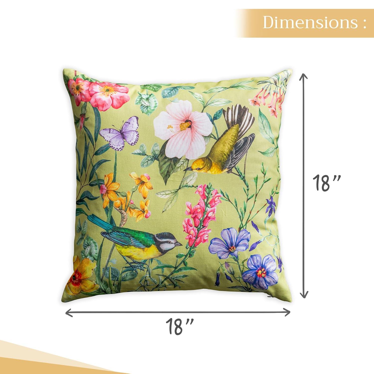 Maison d' Hermine Decorative Pillow Covers 18 x 18 Inch Square 100% Cotton Throw Pillow Covers with Invisible Zipper for Living Room Couch, Chair, Sofas, Bedroom, Home (Hesperides - Oiseaux)