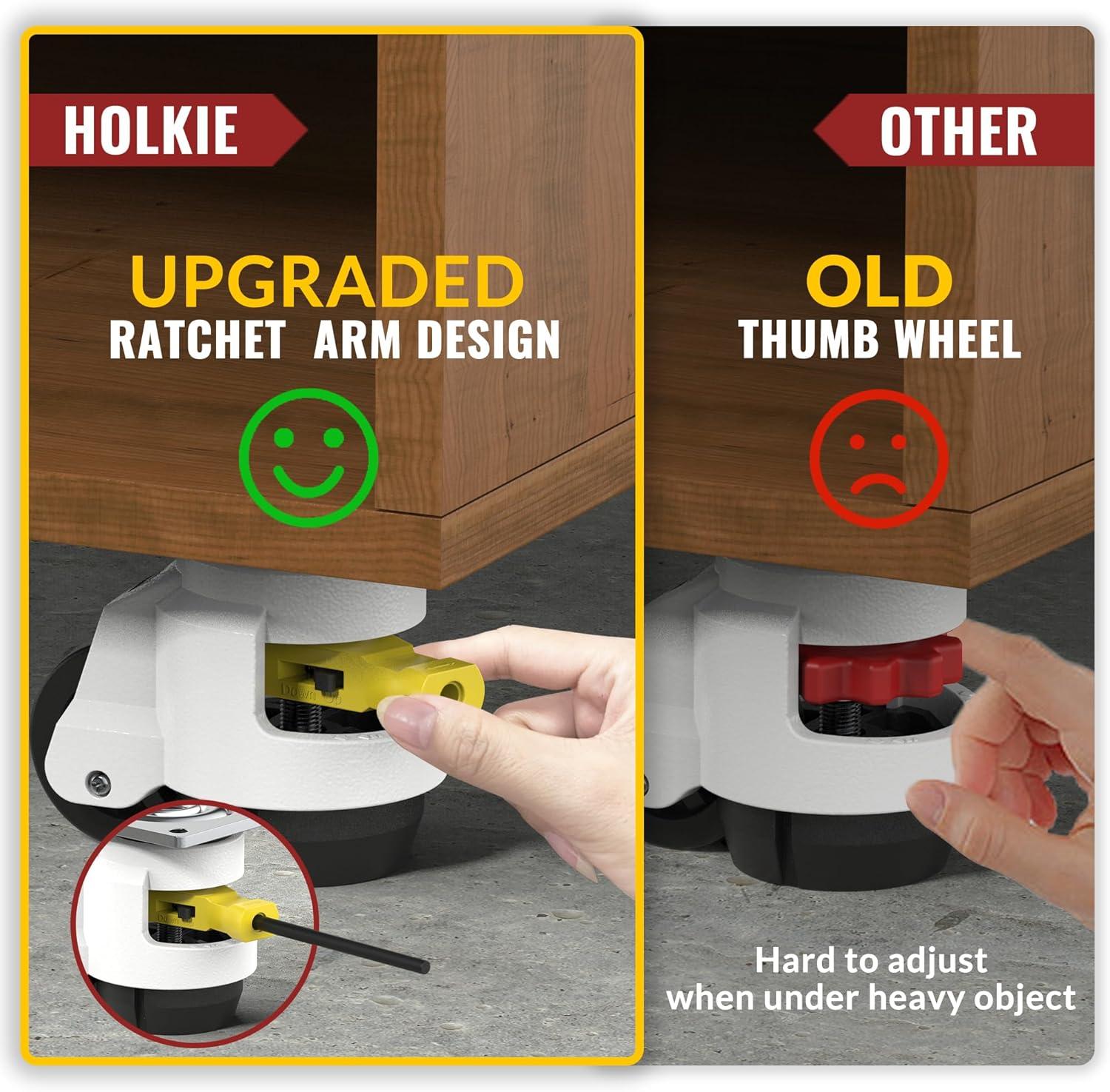HOLKIE Leveling Caster Wheels set of 4,Heavy Duty Industrial Workbench Wheel with Adjustable Leveling Pads,Total Capacity 2200 Lbs