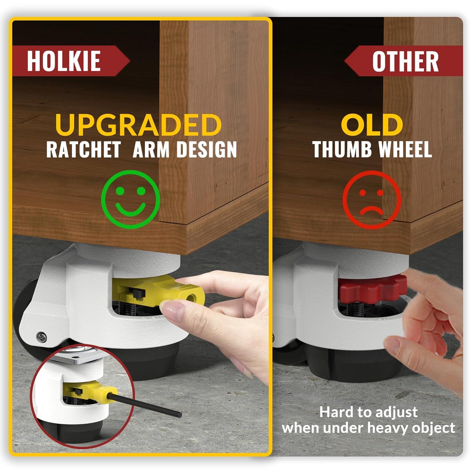 HOLKIE Leveling Caster Wheels set of 4,Heavy Duty Industrial Workbench Wheel with Adjustable Leveling Pads,Total Capacity 2200 Lbs