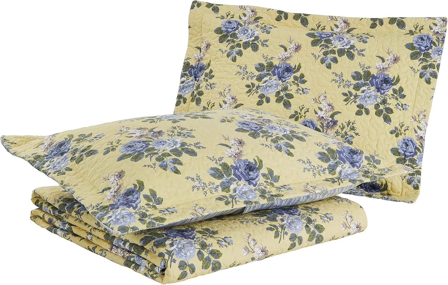 Linley Twin Blue and Yellow Cotton Reversible Quilt Set