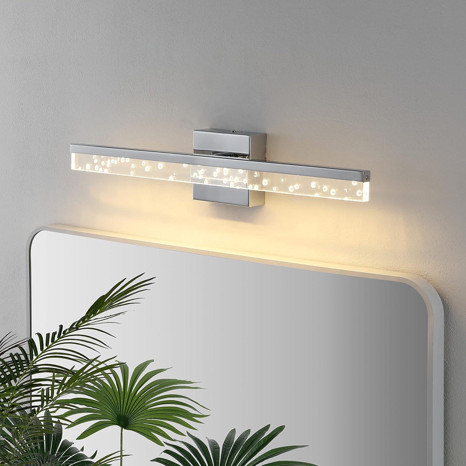 Mario 22" 1-Light Modern Contemporary 360-Degree Rotatable Iron/Seeded Acrylic Integrated LED Vanity Light, Chrome/Clear