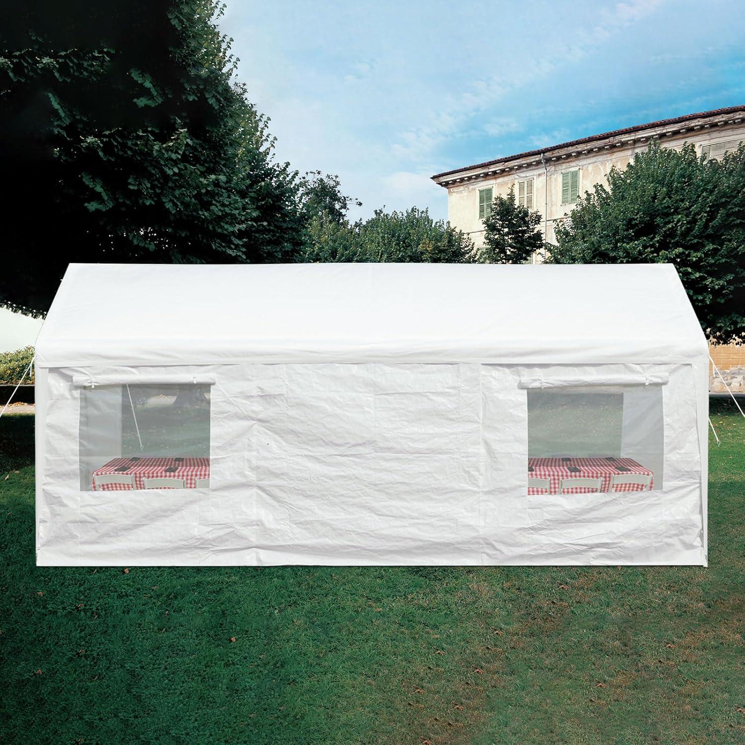 White 10' x 20' Portable Metal Frame Carport with Windows