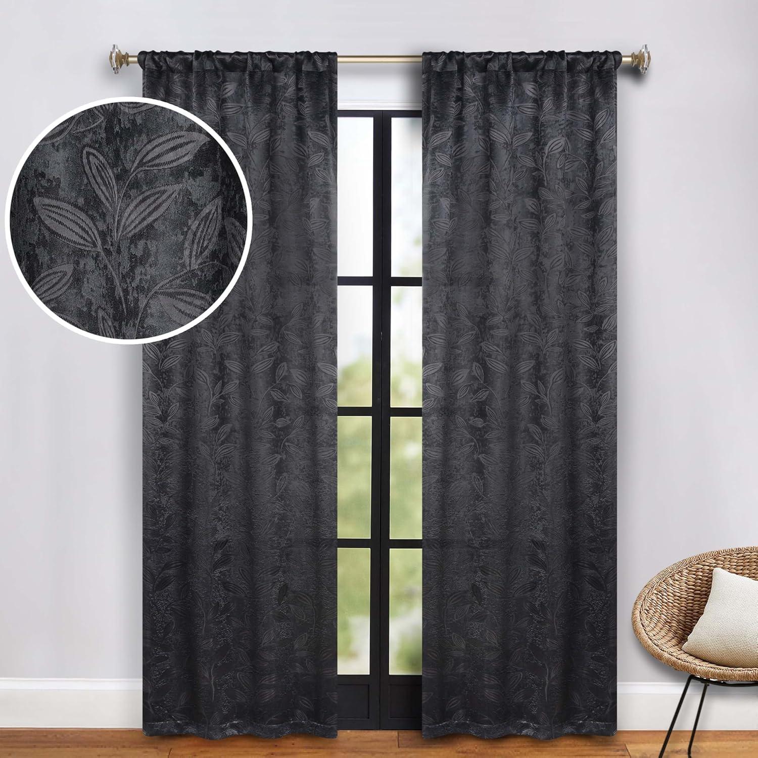 Superior Modern Bohemian Leaves Polyester Machine Washable Room Darkening Blackout Curtains by Superior (Set of 2)