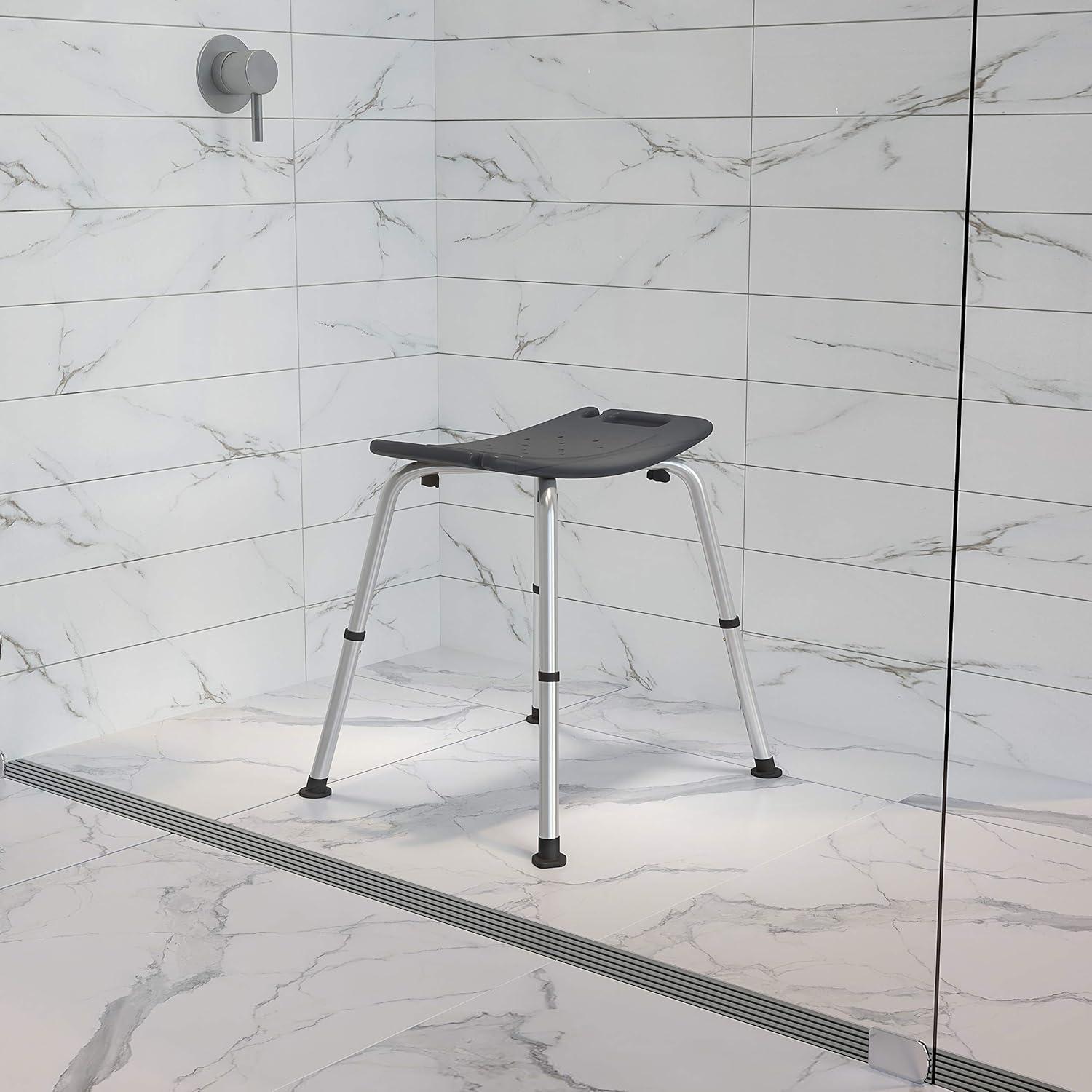 Adjustable Gray Bath & Shower Chair with Non-Slip, Tool-Free Assembly