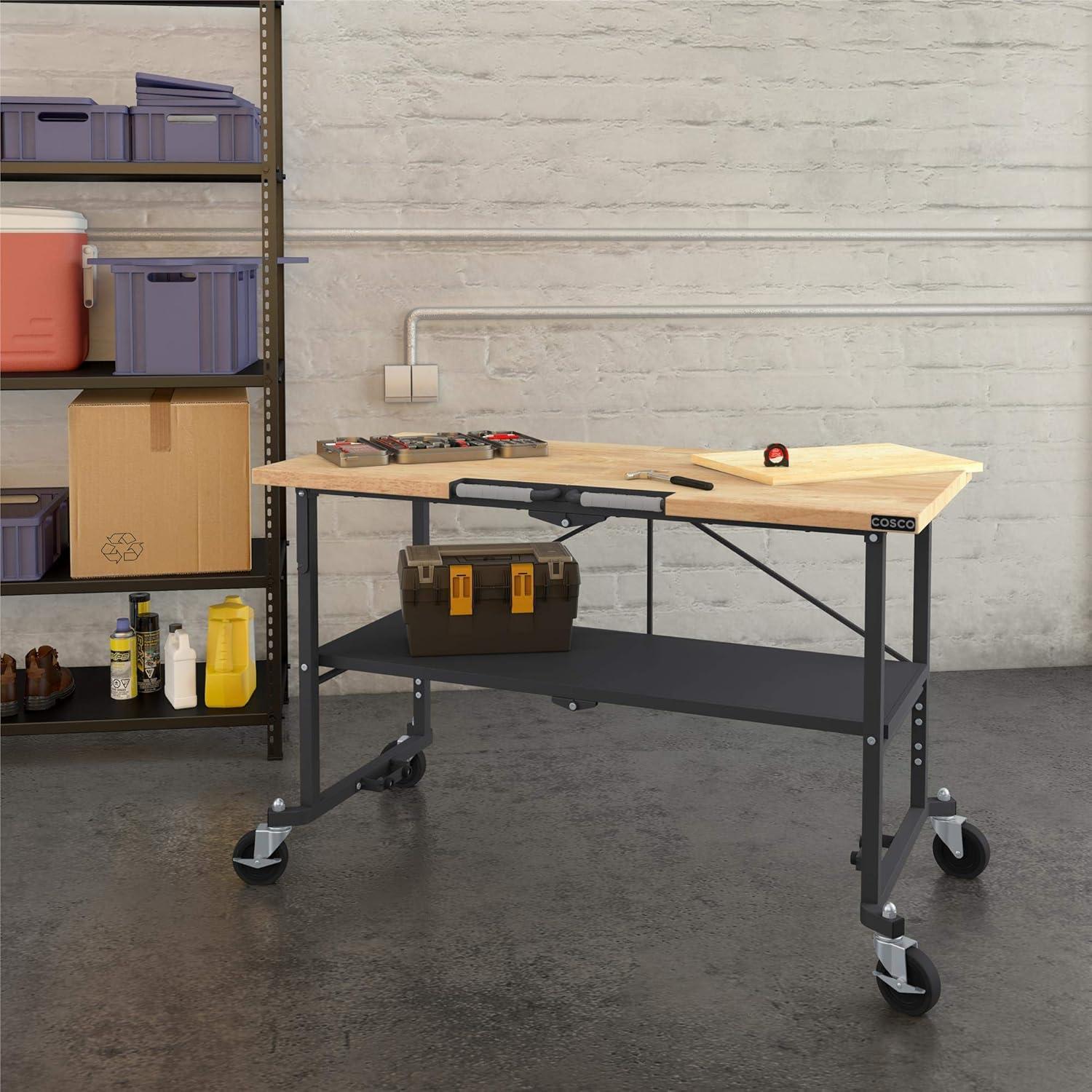 COSCO SmartFold Portable Workbench / Folding Utility Table (Gray Steel Frame)