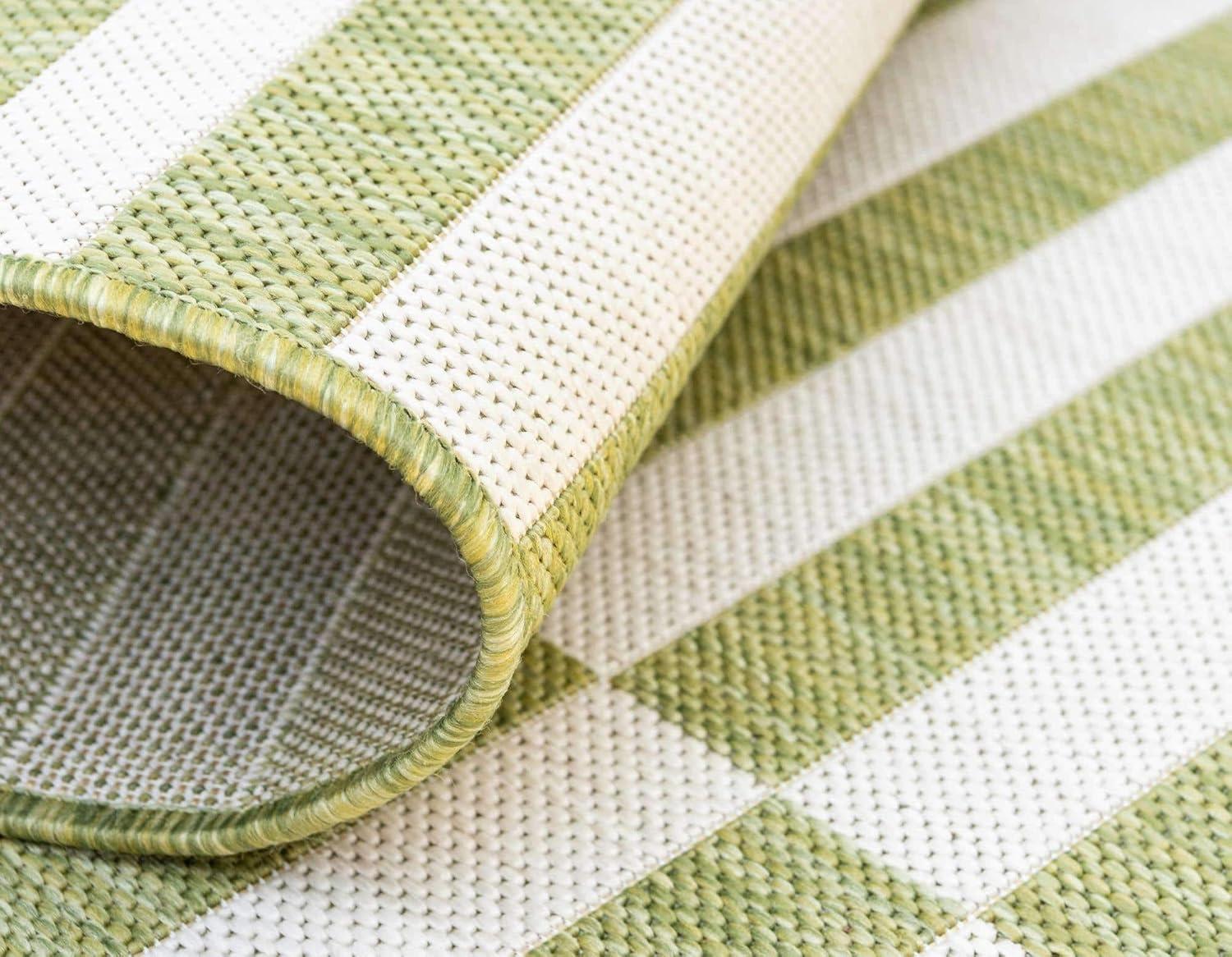 Unique Loom Outdoor Striped Collection Area Rug - Striped (5' 1" x 8' Rectangle Green/Ivory)