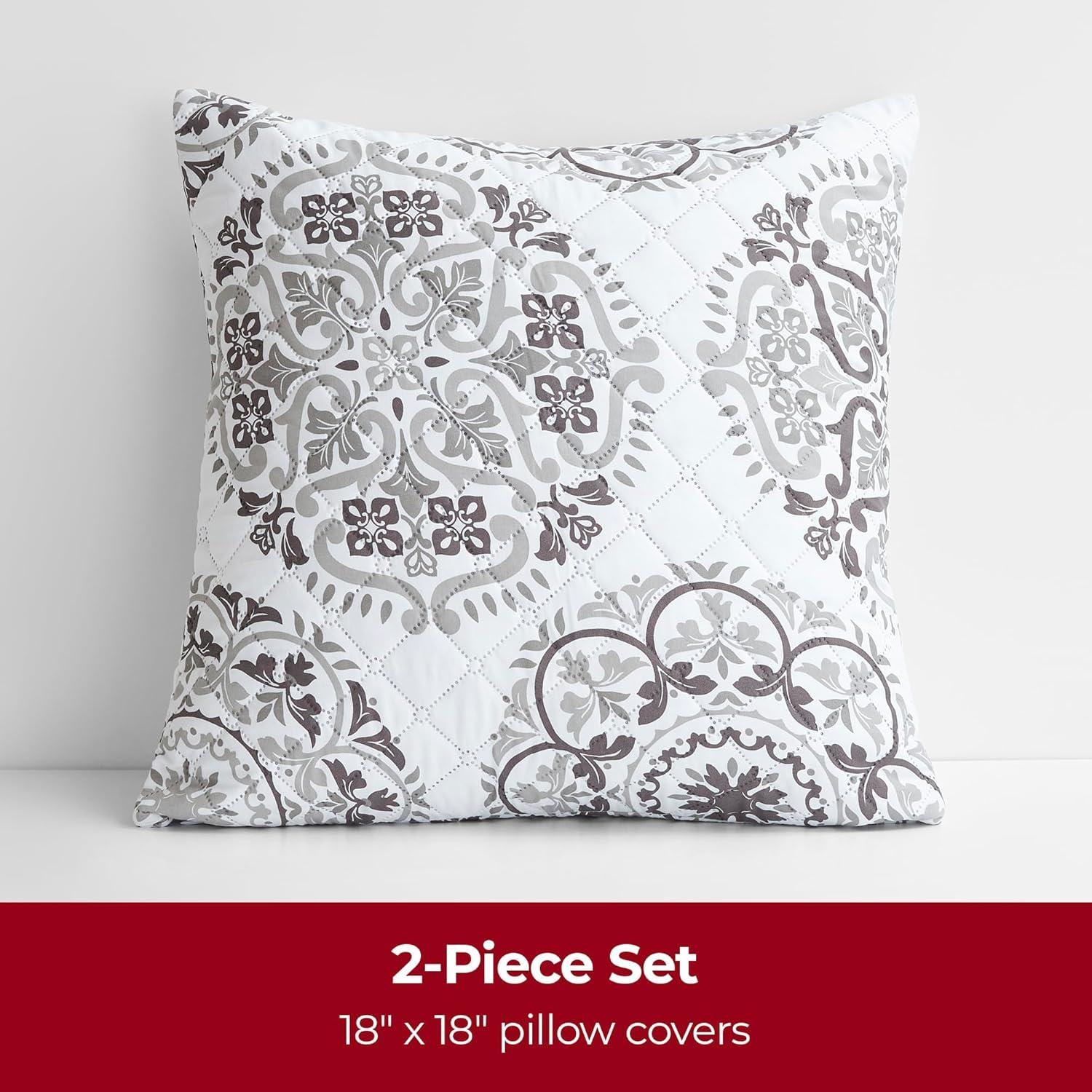 Mellanni Decorative Throw Pillow Covers with Pinsonic Quilt Stitching, 18x18, Rossete Gray, 2 Count