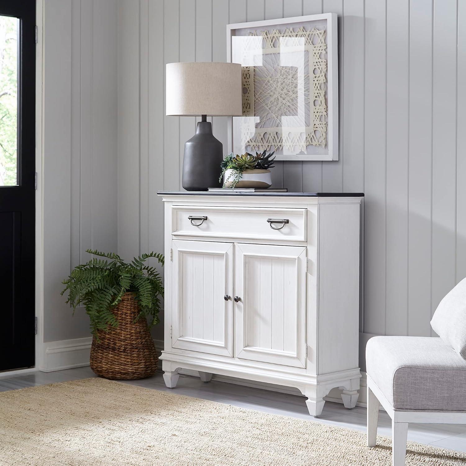 Gray and White Cottage Wood Hall Console with Storage