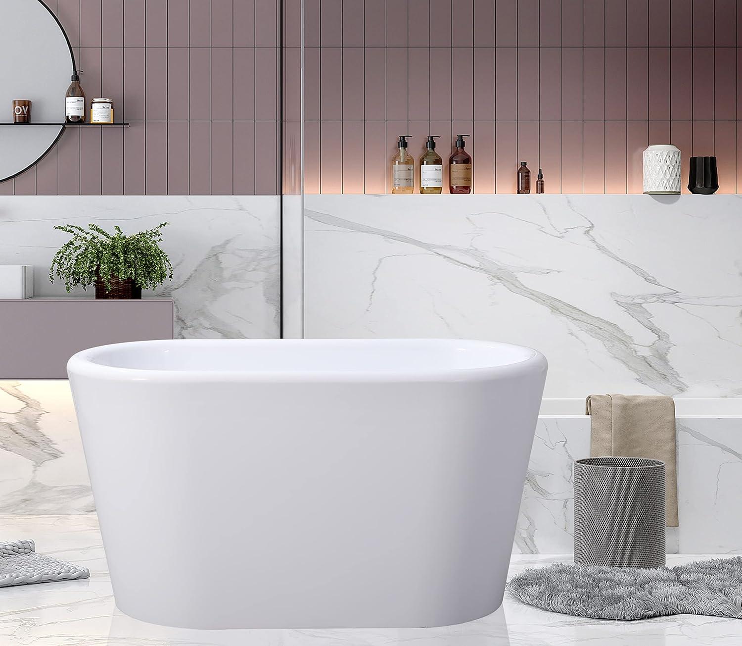 Kingston Brass Aqua Eden 51-Inch Acrylic Oval Double Ended Freestanding Tub with Drain and Integrated Seat