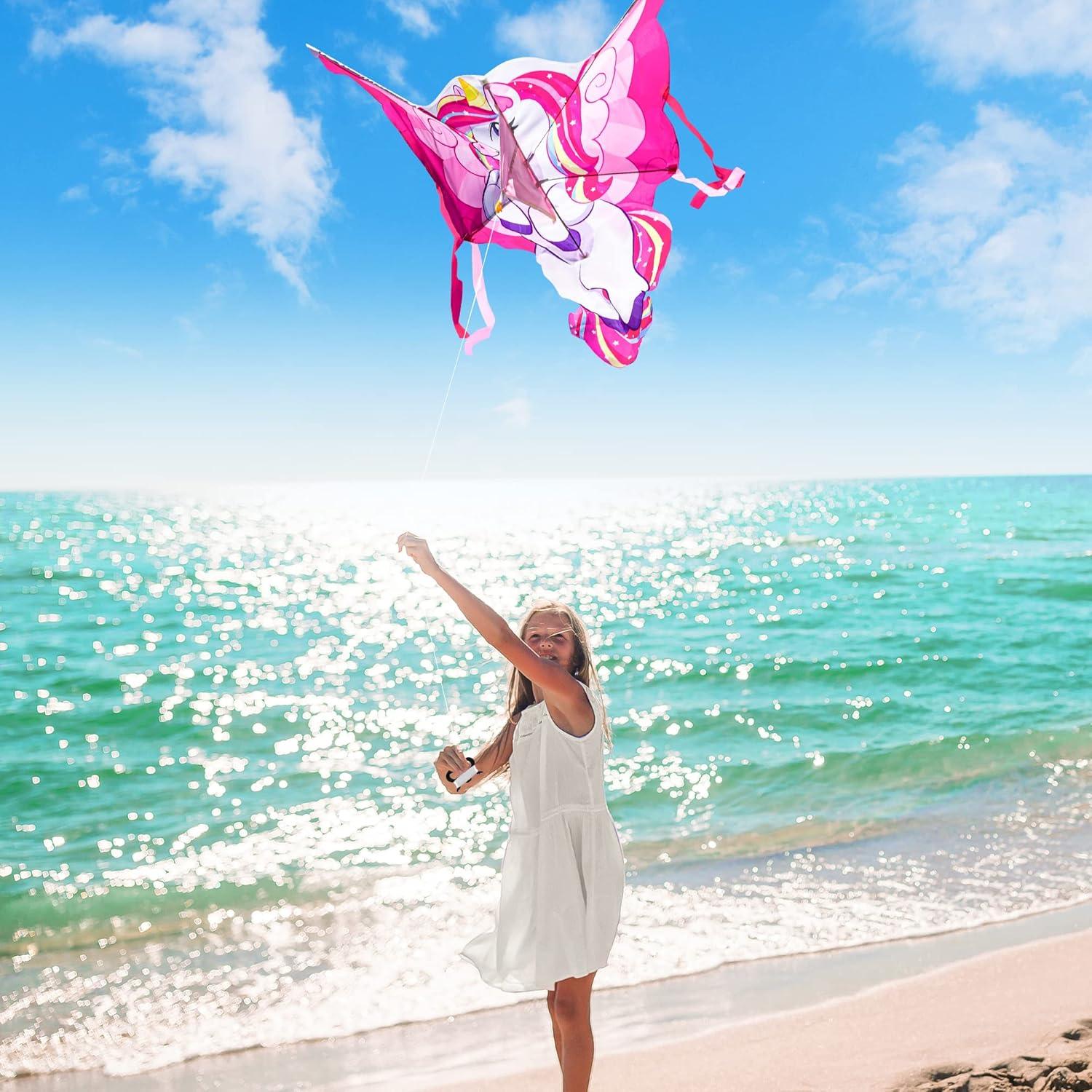 SYNCFUN 43.3'' Giant Unicorn Kite Easy to Fly Huge Kites for Kids and Adults with 262.5 ft Kite String, Large Beach Kite for Outdoor Games