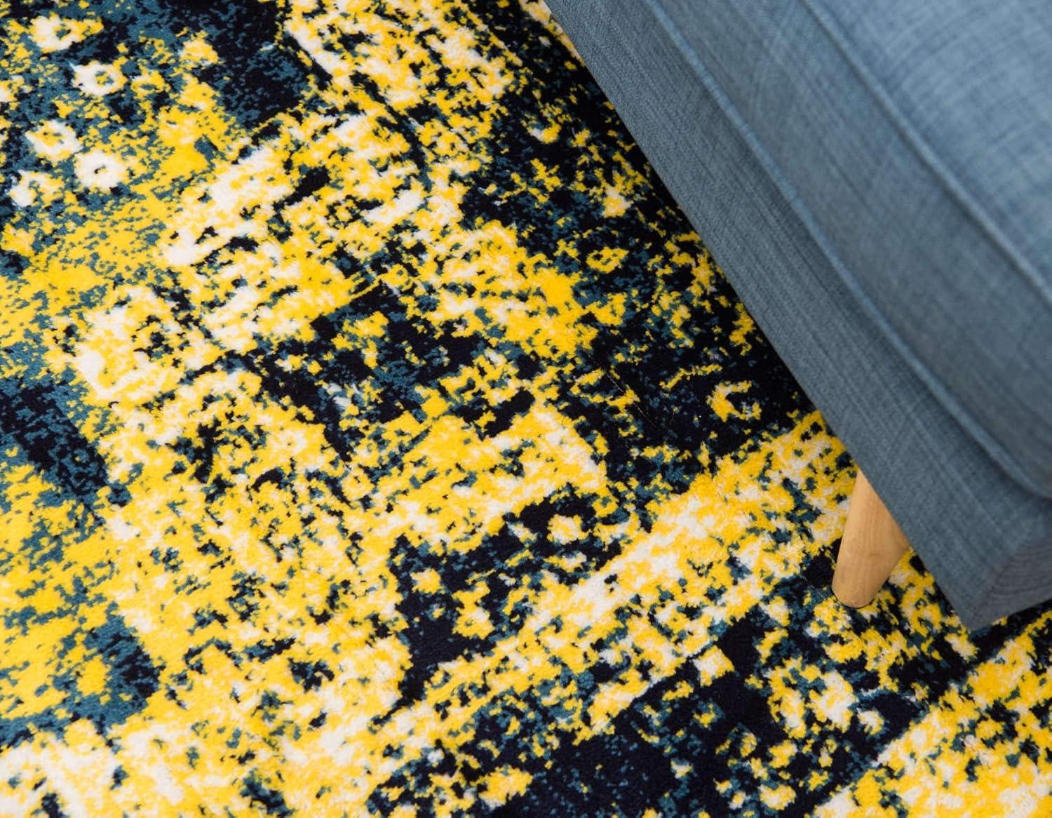 Navy Blue and Yellow Synthetic Reversible Area Rug