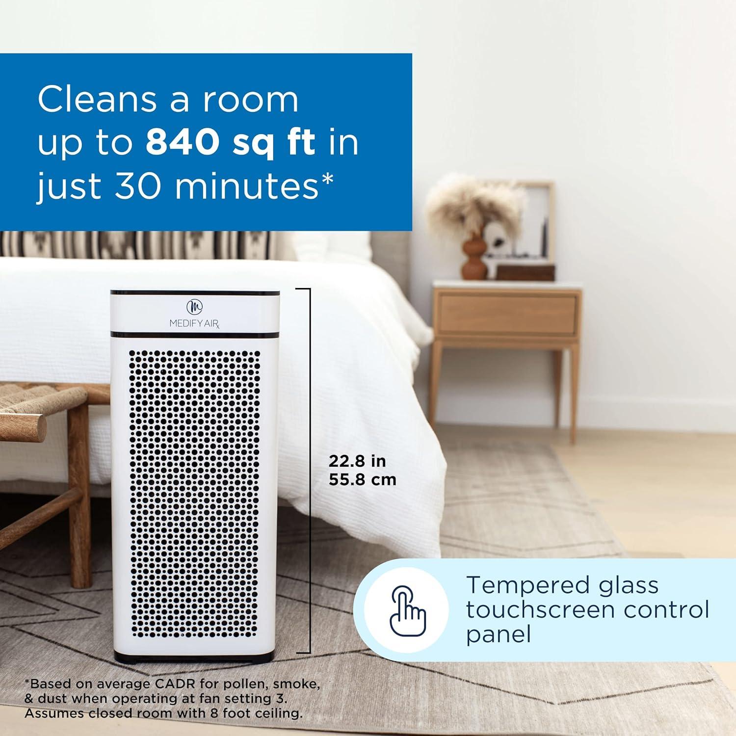 Medify Air MA-40 Air Purifier - 1680 sq ft Coverage - Air Purifiers for Large Rooms in Homes, Offices & Schools - Air Purifier that Aids Against Allergens, Odors, VOCs, Smoke & More - White, 1-Pack