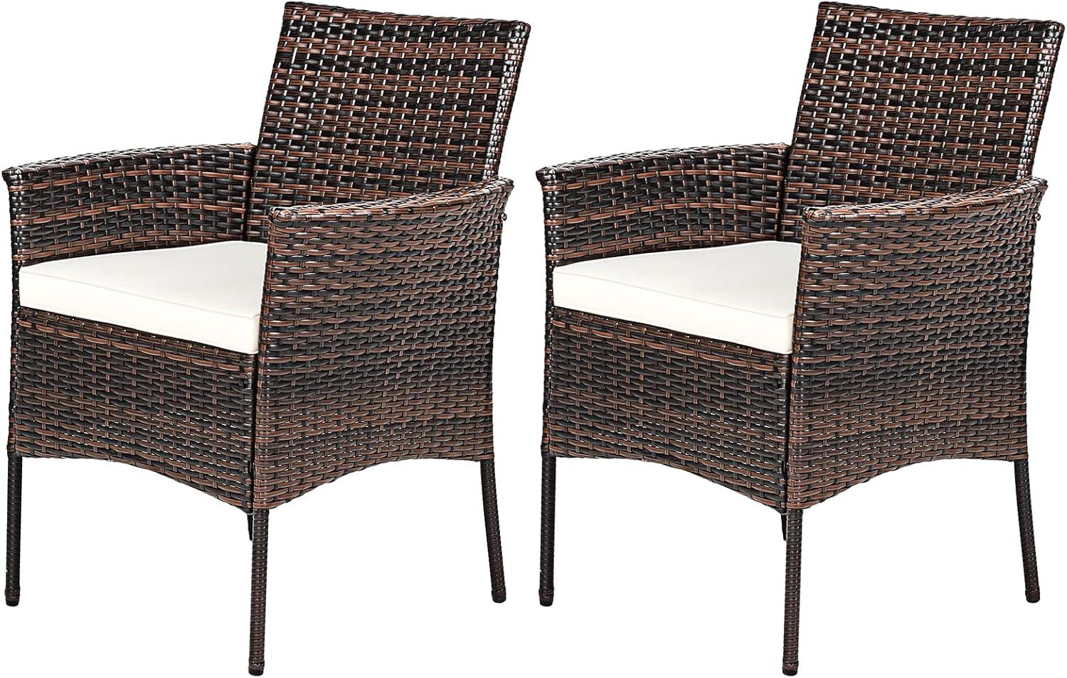 Tangkula Outdoor 2 PCS Rattan Dining Chair Patio Cushioned Arm Chair w/Zipper Brown