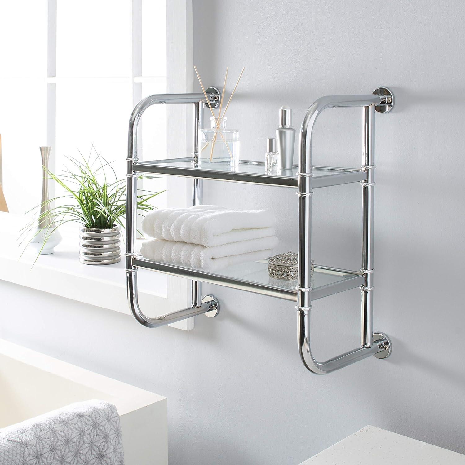 Organize It All Two Tier Bath Shelf Chrome : Microfiber, Machine Washable, Non-Slip Backing