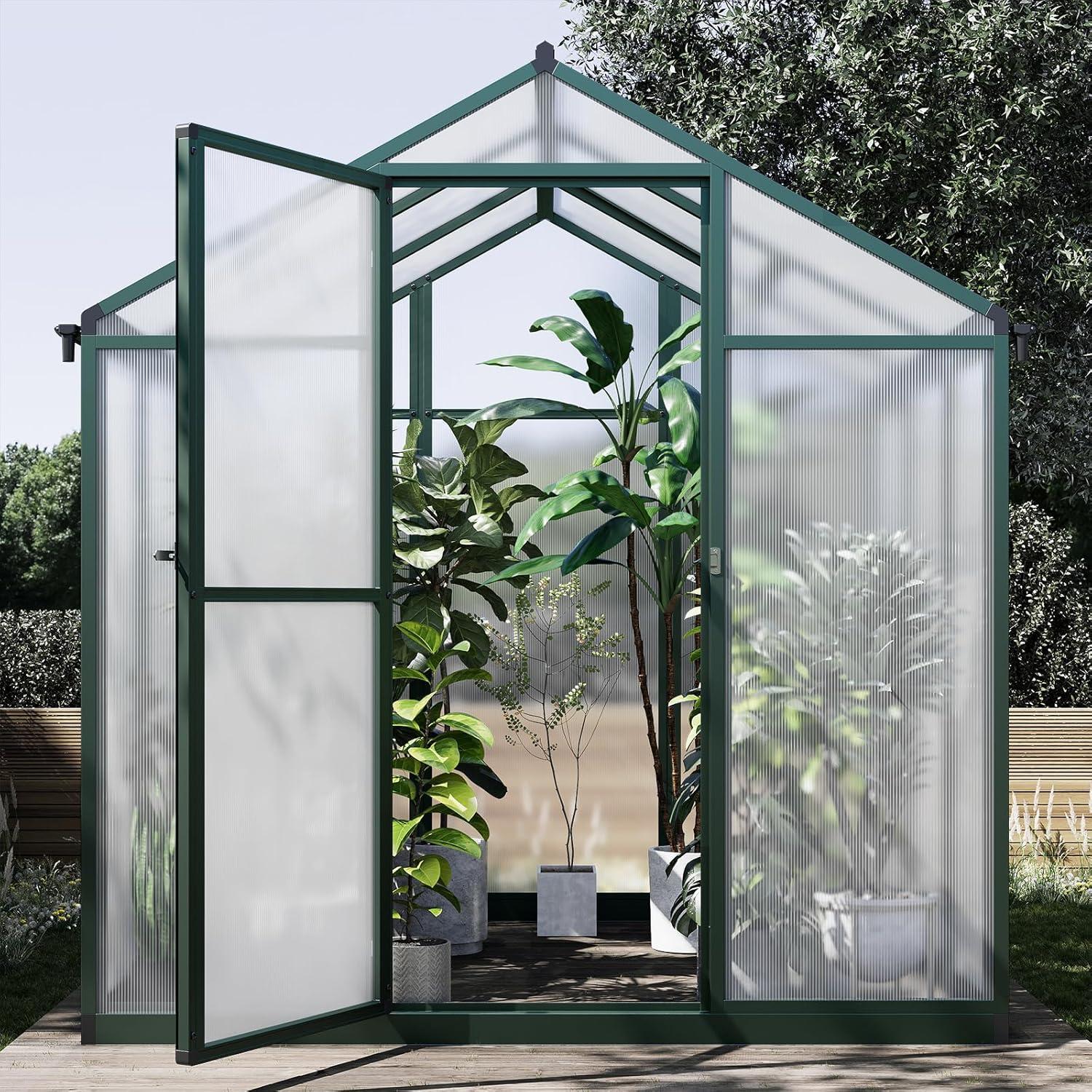 Yesfashion Yesfashion Greenhouse for Outdoors, 6x6FT Polycarbonate Greenhouse with Roof Vent, Large Walk-in Greenhouse for Outside Garden Backyard, Green