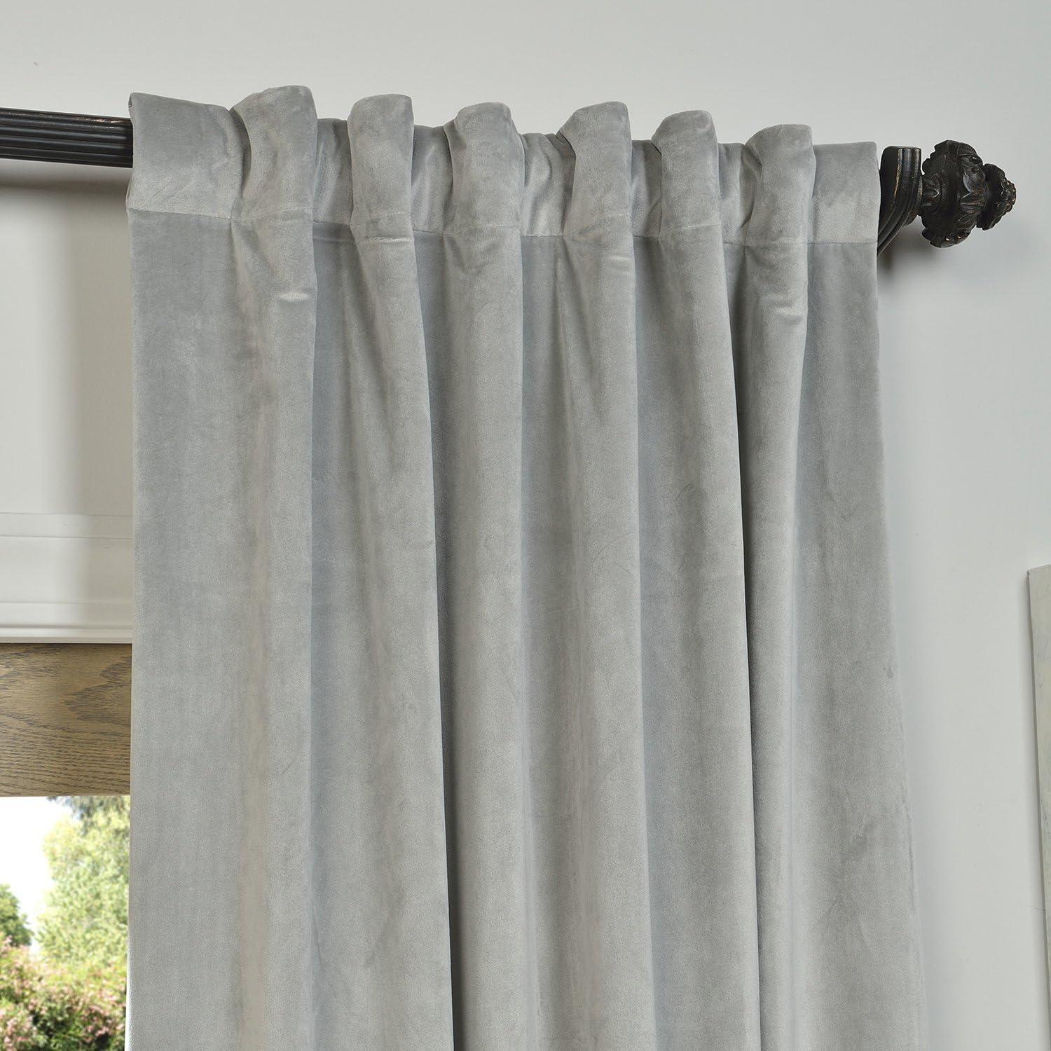 Half Price Drapes Signature Silver Grey Velvet Blackout Curtains for Bedrooms(1 Panel), 50WX 96L