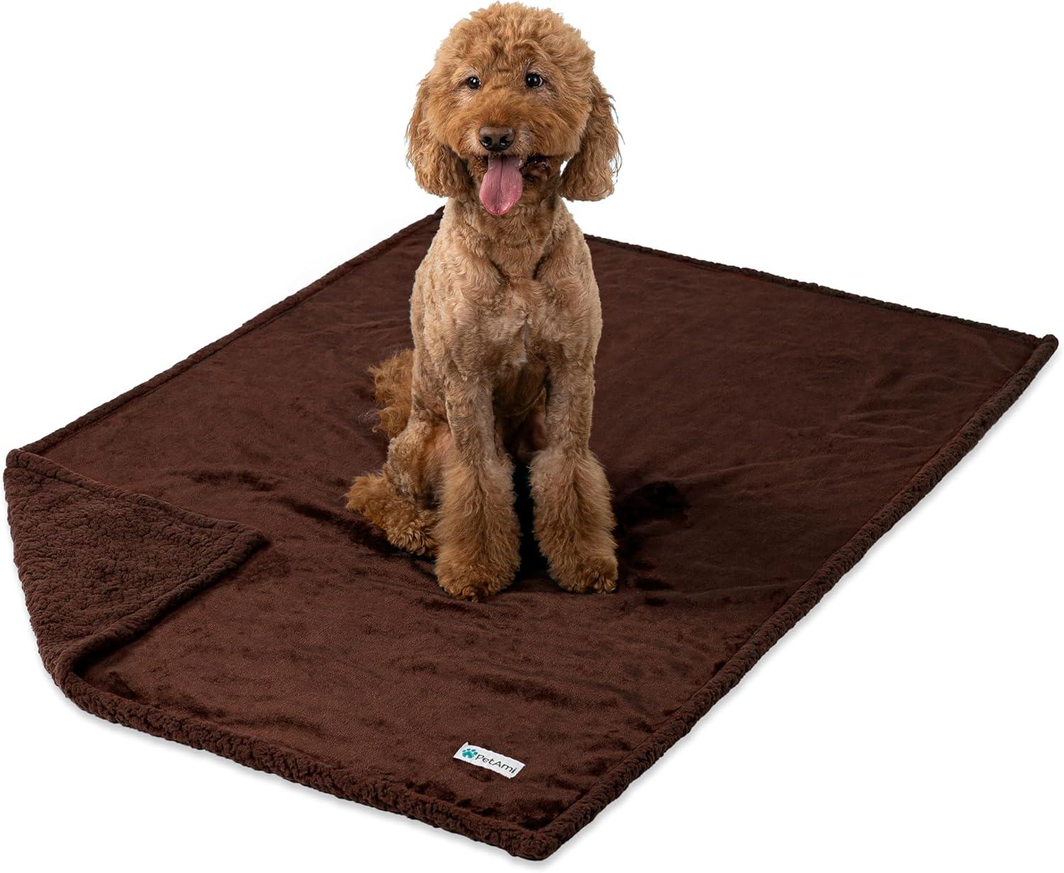 Large Brown Waterproof Reversible Sherpa Dog Blanket