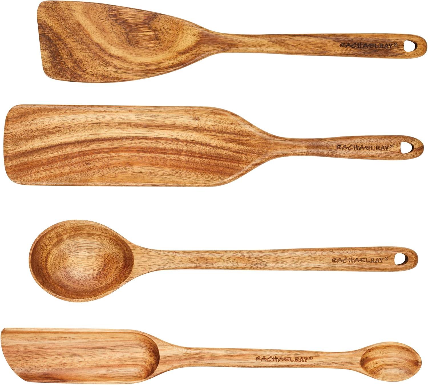 Rachael Ray Tools & Gadgets Wooden Kitchen / Cooking Utensil Set, 4 Piece