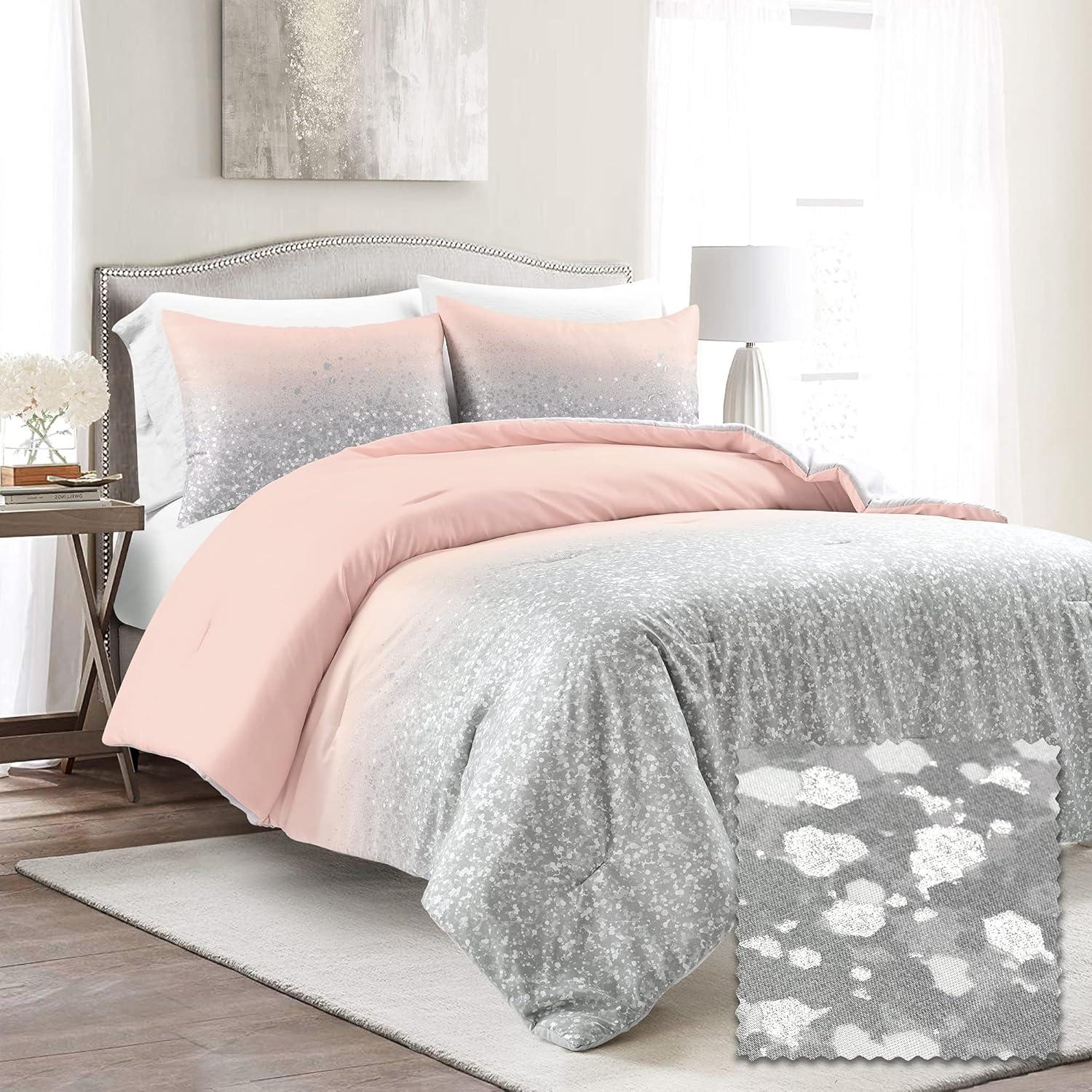 Glitter Ombre Metallic Print Comforter Blush/Gray 3Pc Set Twin