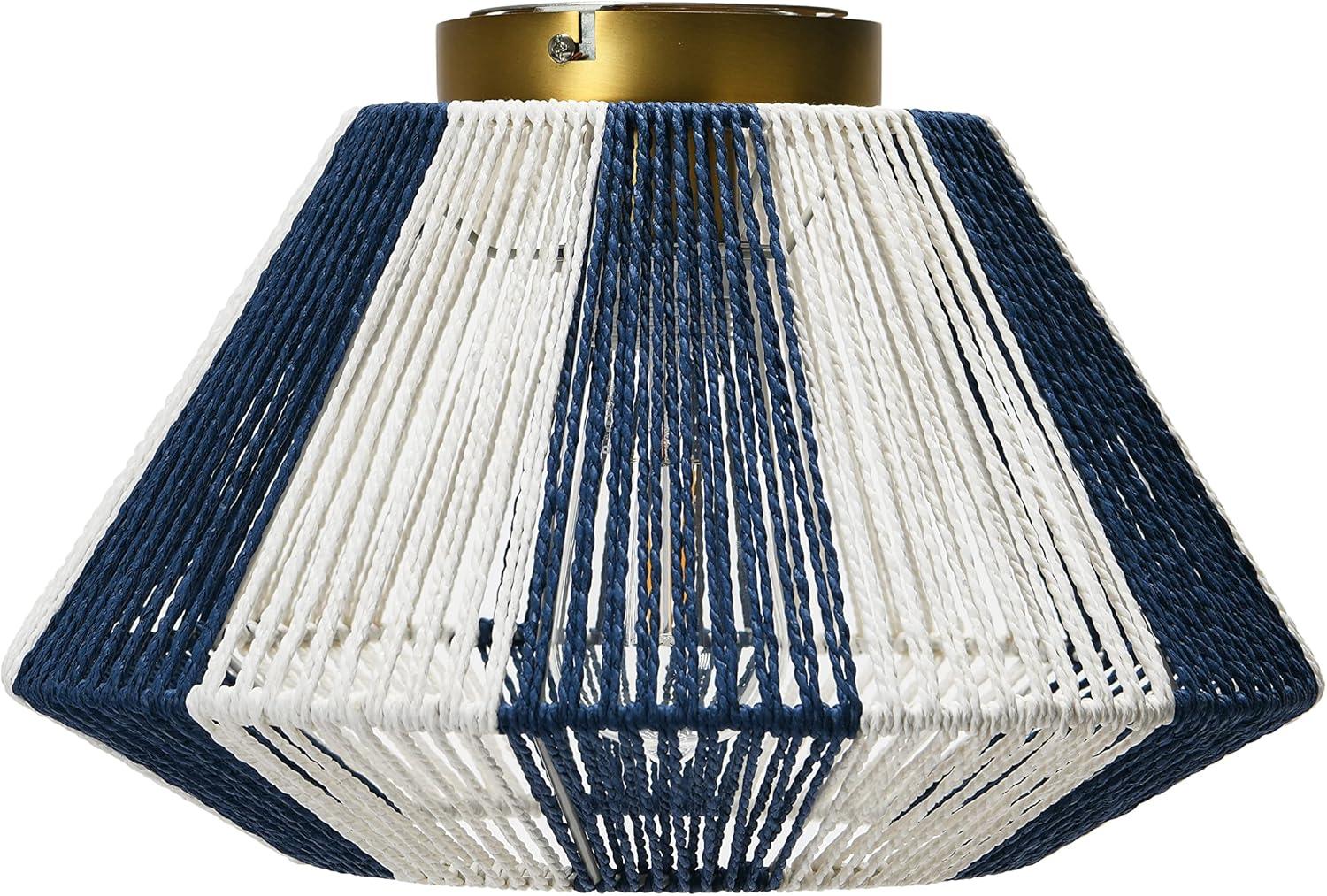 Creative Co-Op Flush Mount Ceiling Light with Woven Paper Rope Shade, Navy and White