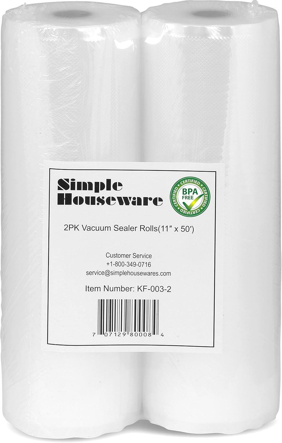 2 Pack - SimpleHouseware 11" x 50 Feet Vacuum Sealer Bags (total 100 feet)