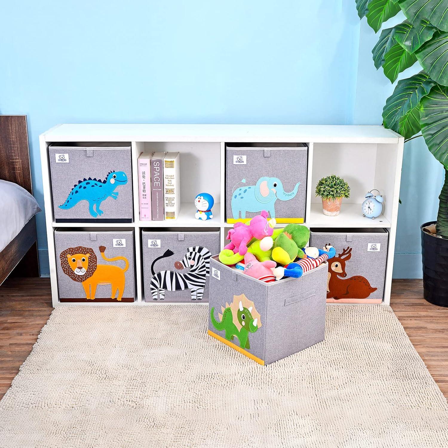 Gray Foldable Animal Storage Bin with Bear Design