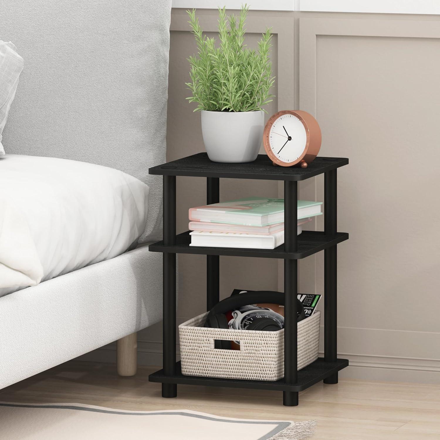 Furinno 3-Tier Easy Assembly Multipurpose Shelf Dispaly Open Shelves Sofa Side End Table Nightstand for Living Room&Bedroom