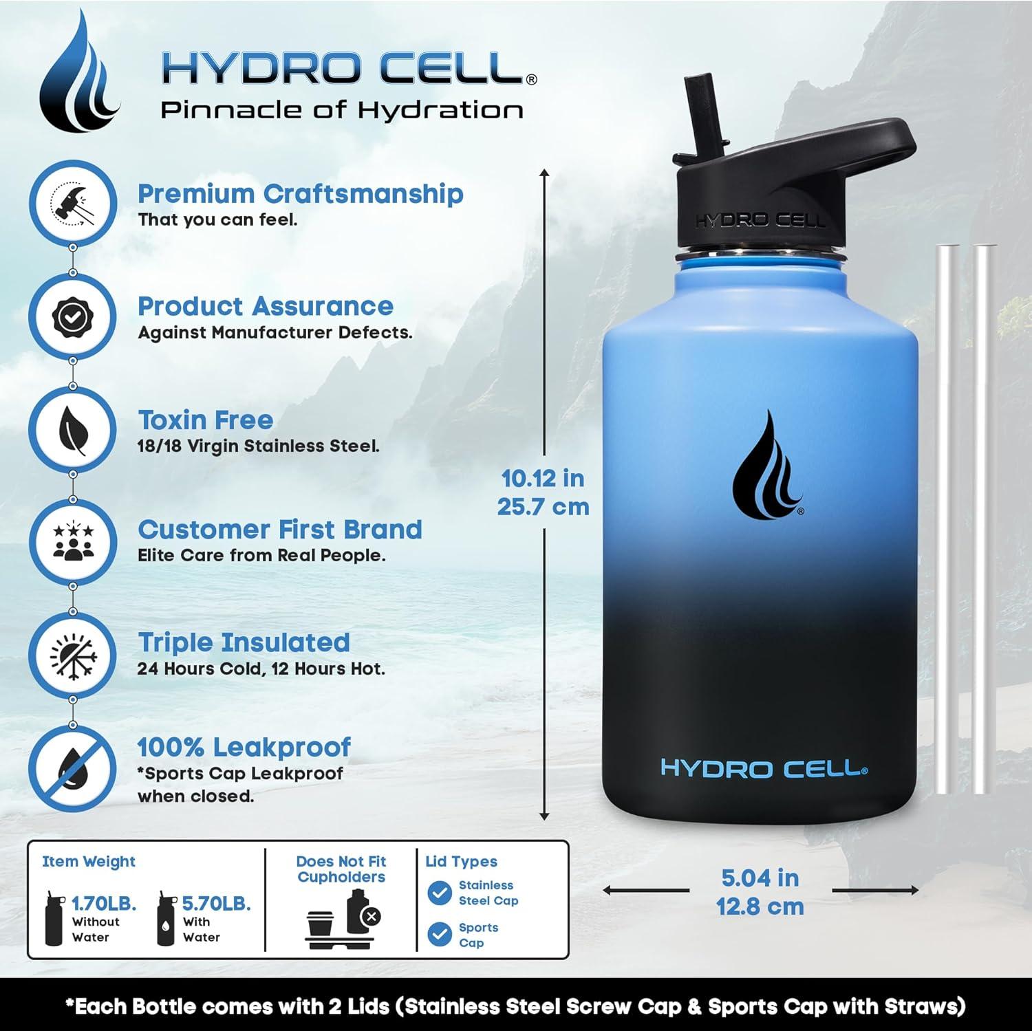 64oz Blue/Black Hydro Cell Wide Mouth Stainless Steel Water Bottle