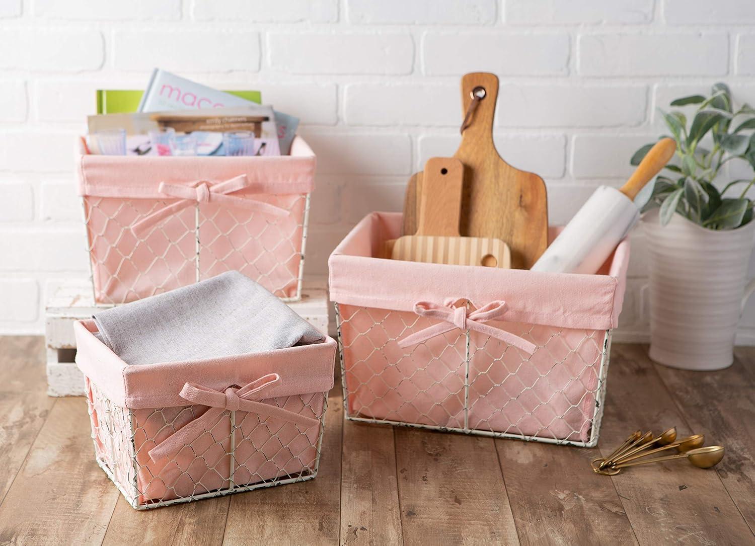 DII Chicken Wire Storage Baskets with Liner, Set of 3, Rustic Natural, Assorted Sizes