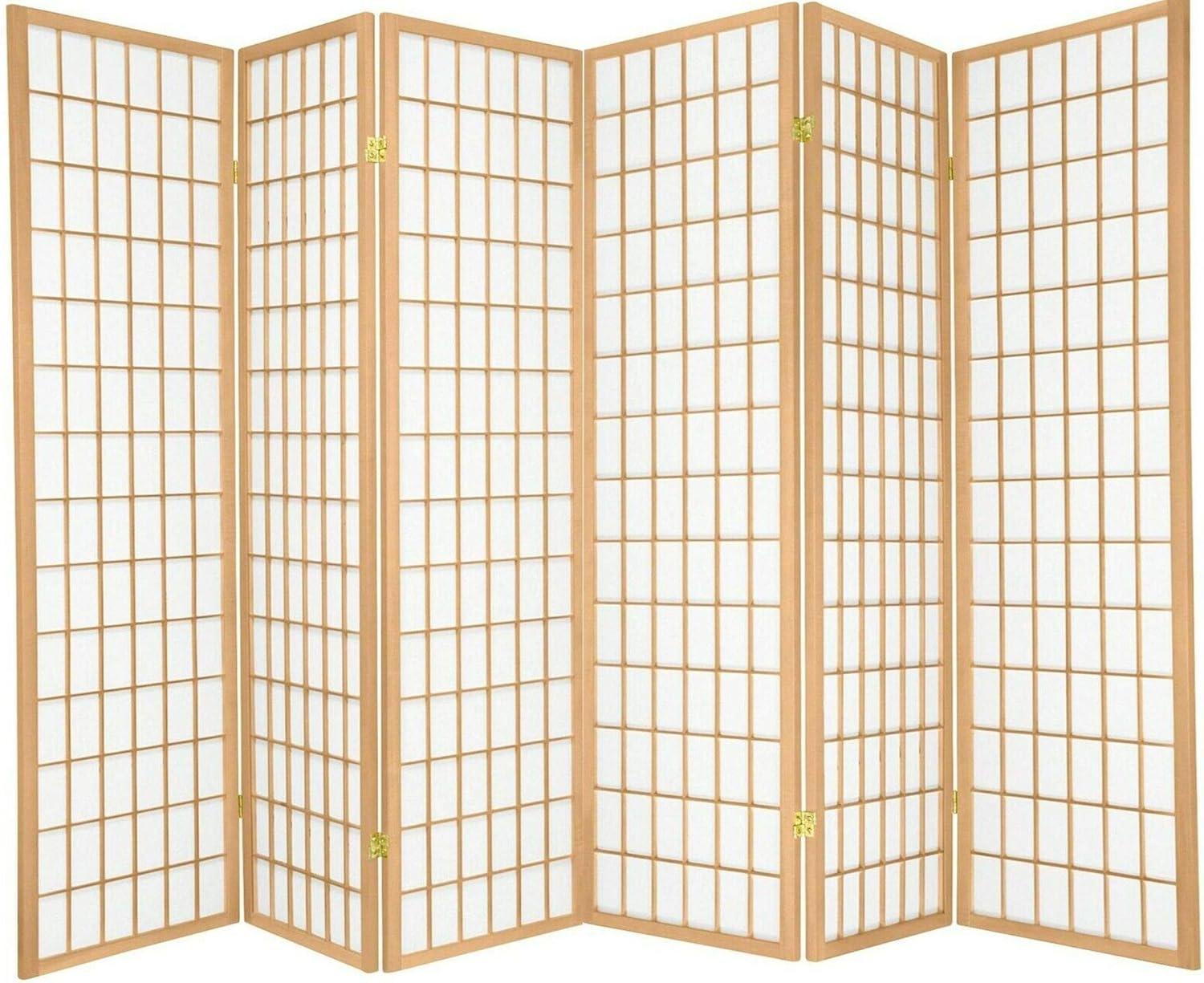 Natural Wood 6-Panel Shoji Room Divider Screen