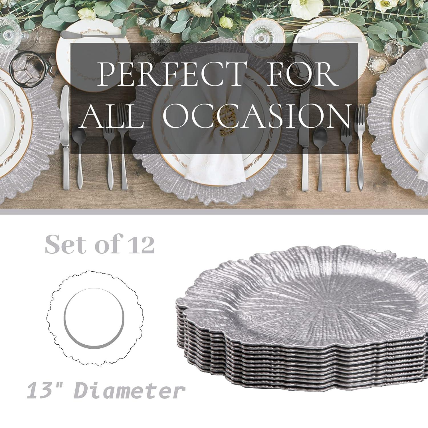 Silver Textured Plastic Charger Plates Set of 12, Round 13"